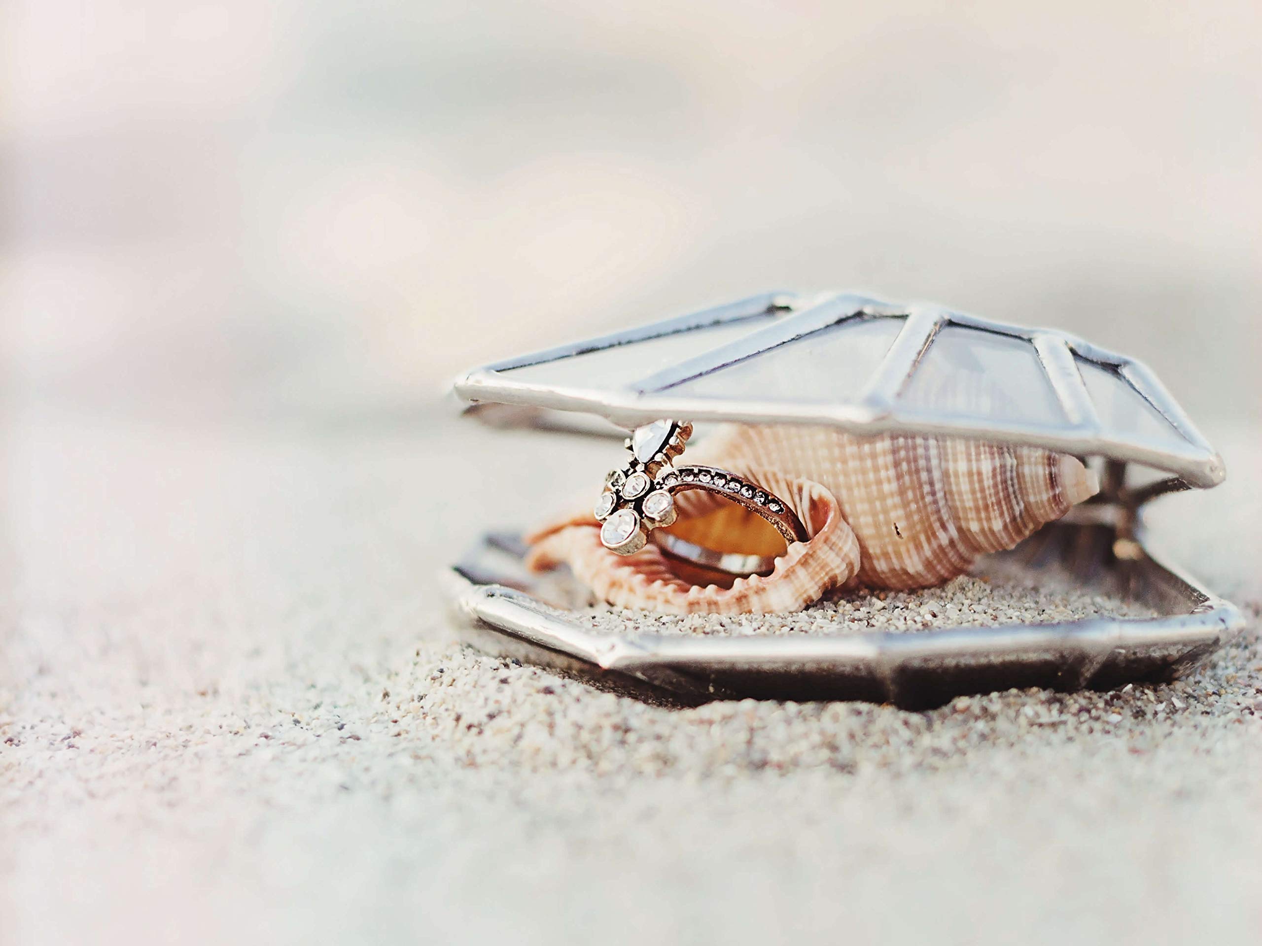 Elegant Seashell Ring Box - Unique Wedding Proposal & Ring Bearer Box for Beach Weddings - Glass Ring Holder in Copper, Silver & Black - Perfect Beach Wedding Decor & Engagement Gift Idea