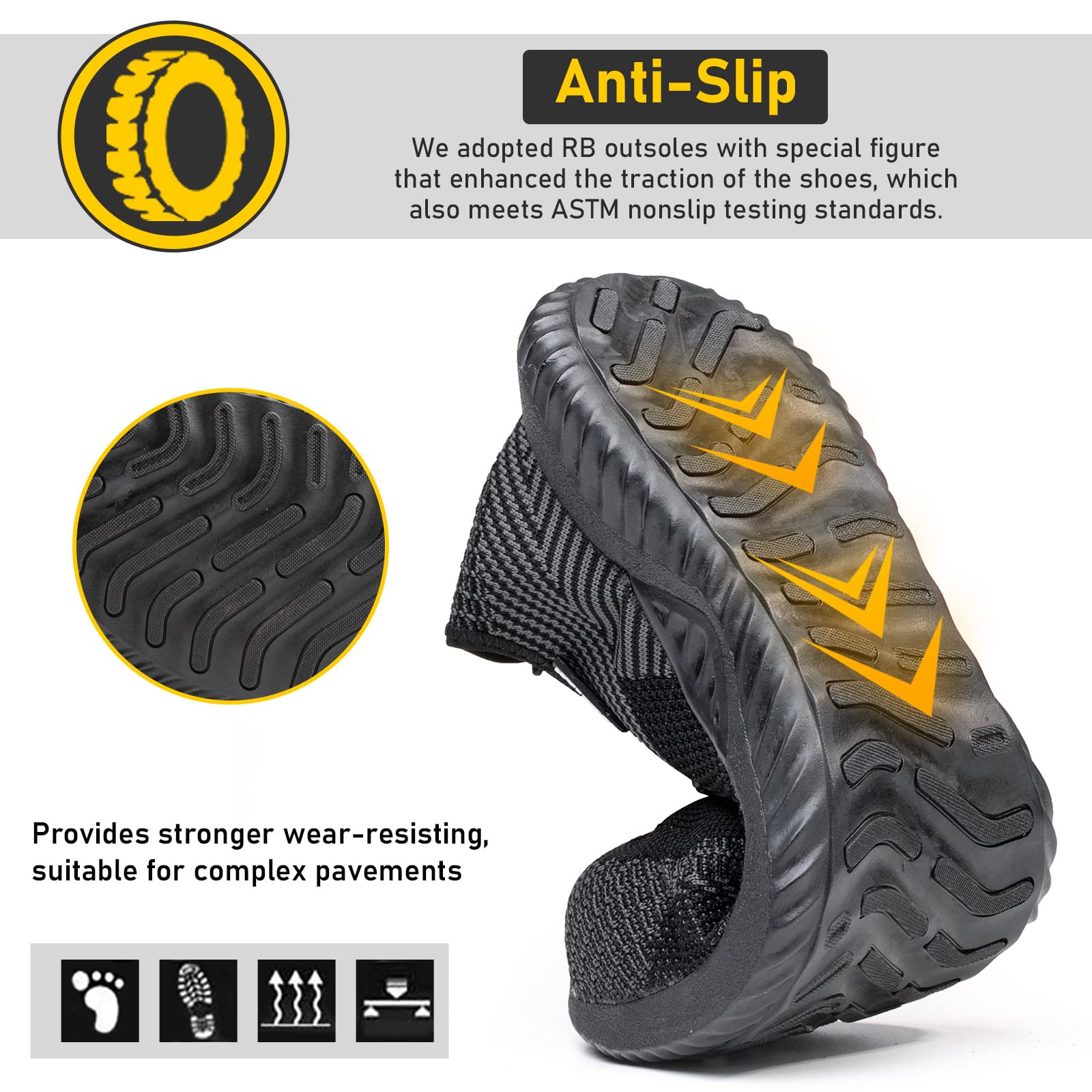 Steel Toe Shoes for Men & Women - Non-Slip Safety Work Sneakers for Warehouse, Construction & Industrial Use - Comfortable & Durable Work Shoes for Heavy Duty Jobs