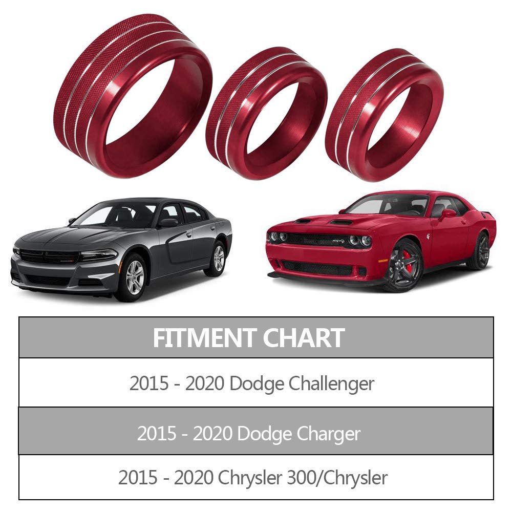 Billet Aluminum HVAC A/C Radio Tuner Knob Button Switch Trim Cover - Red Interior Accessories Compatible with Dodge Charger & Challenger (2015-2023) | Upgrade Your Car Decor for Enhanced Style & Comfort