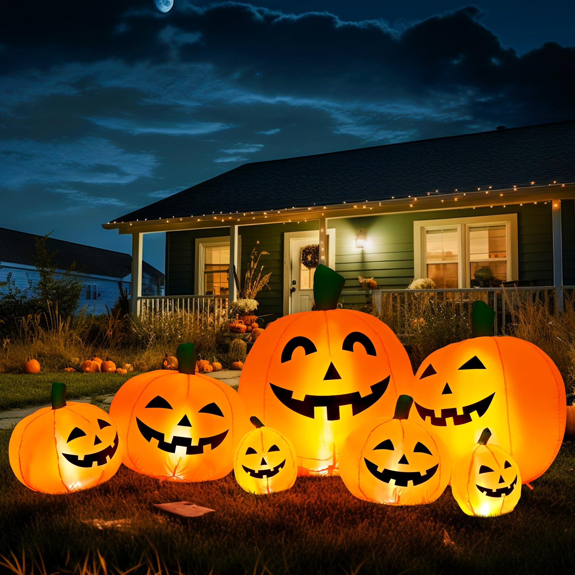 7.5FT Halloween Inflatable Pumpkin Decor with 7 Built-in LED Lights - Outdoor Yard, Garden & Party Decorations for Spooky Halloween Nights (Cold White)