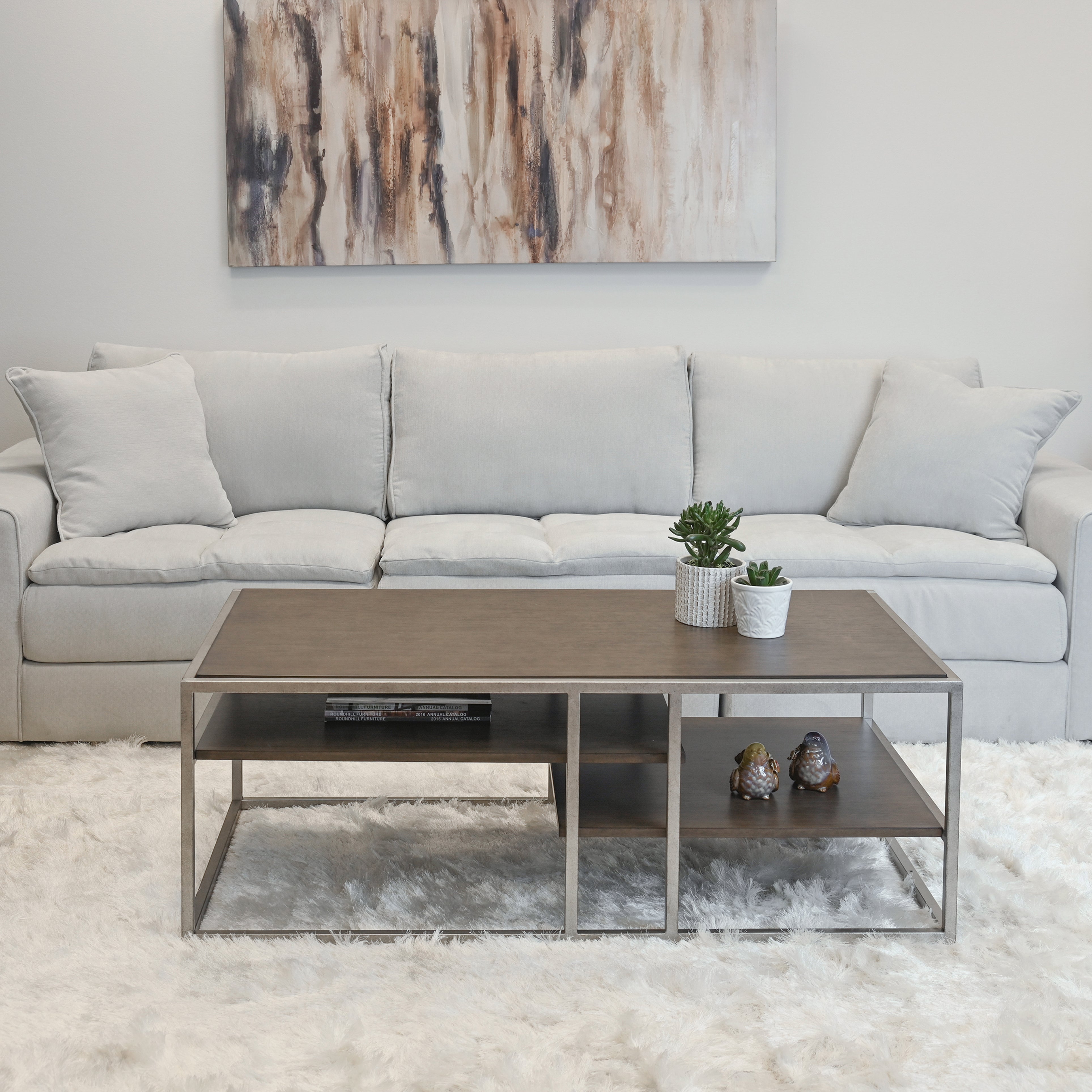 Roundhill Furniture Padena Modern Metal Frame Wood Coffee Table with Shelf - Stylish Living Room Centerpiece for Home Decor & Entertainment Spaces