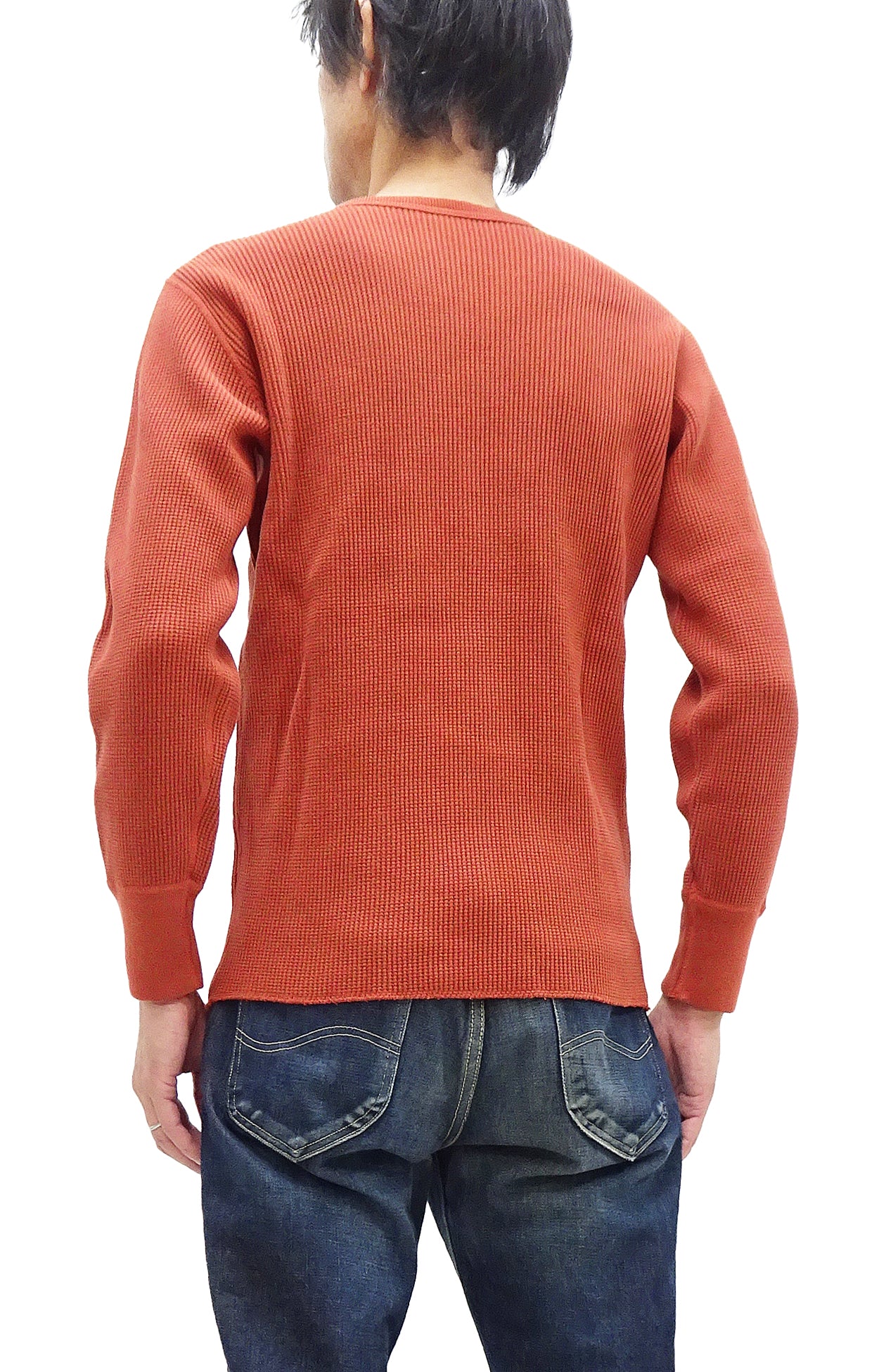 Studio D'artisan Men's Waffle Knit Thermal T-Shirt - Heavyweight Long Sleeve Crew Neck Casual Tee in Burnt Sienna (Deep Red Brown) | Warm Winter Layering & Outdoor Activities