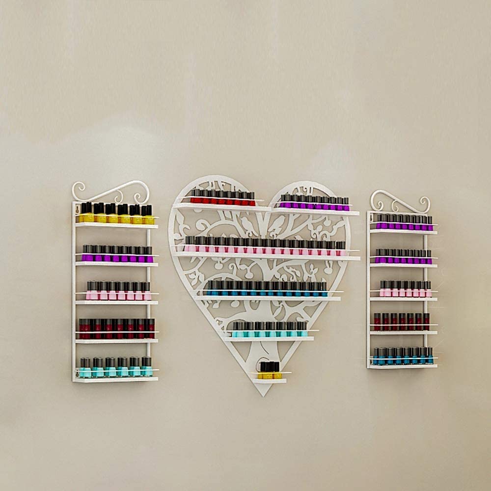 VAYONAA Heart-Shaped Wall Mounted Metal Nail Polish Organizer - Salon Display Stand with Floating Shelves for Makeup & Perfume Storage - Perfect for Home, Business & Nail Salon Organization