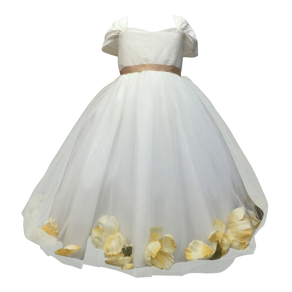 Ivory Champagne Flower Girl Dress for Big Girls - Sizes 8-12 | Floating Petals Design for Weddings, Baptisms & Special Occasions