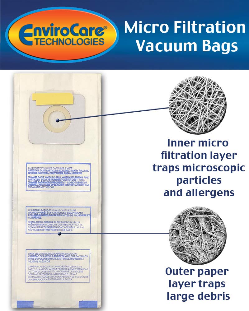 EnviroCare Replacement Micro Filtration Vacuum Cleaner Dust Bags - Compatible with Panasonic U, U-3, U-6-18 Models | High-Efficiency HEPA Filter for Allergies & Pet Hair | Ideal for Home Cleaning & Allergy Relief