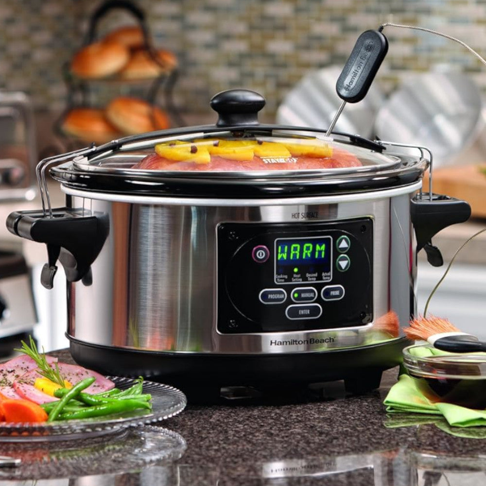 Hamilton Beach 33769C Set & Forget 6-Quart Programmable Slow Cooker with Auto-Temperature Control - Perfect for Family Dinners, Potlucks & Meal Prep