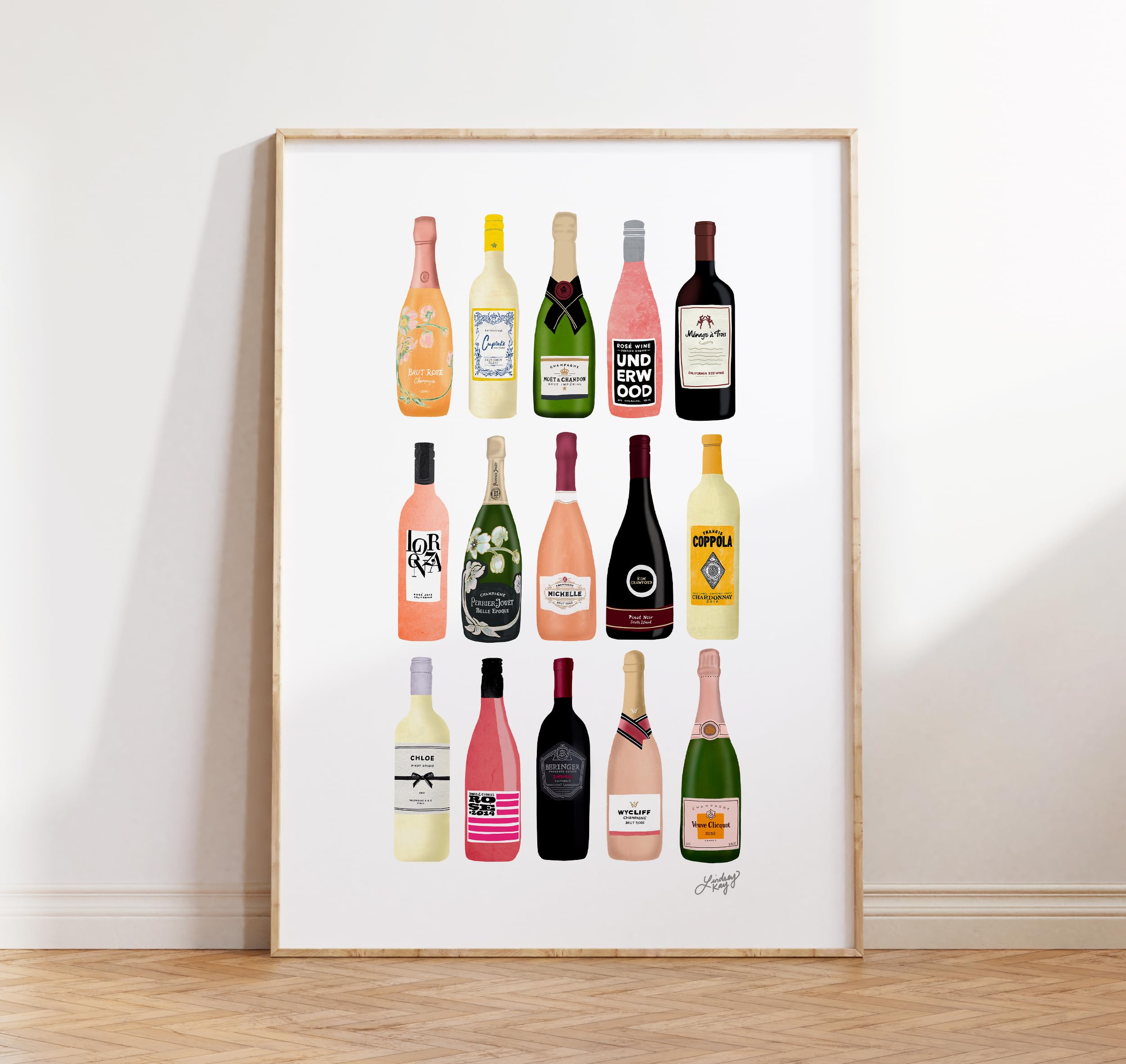 Wine Bottles Wall Art Poster - Modern Bar & Kitchen Decor - Unframed 12x16 Art Print - Gallery Grade Made in USA - Perfect for Wine Cellar, Dining Room & Home Bar Decorations