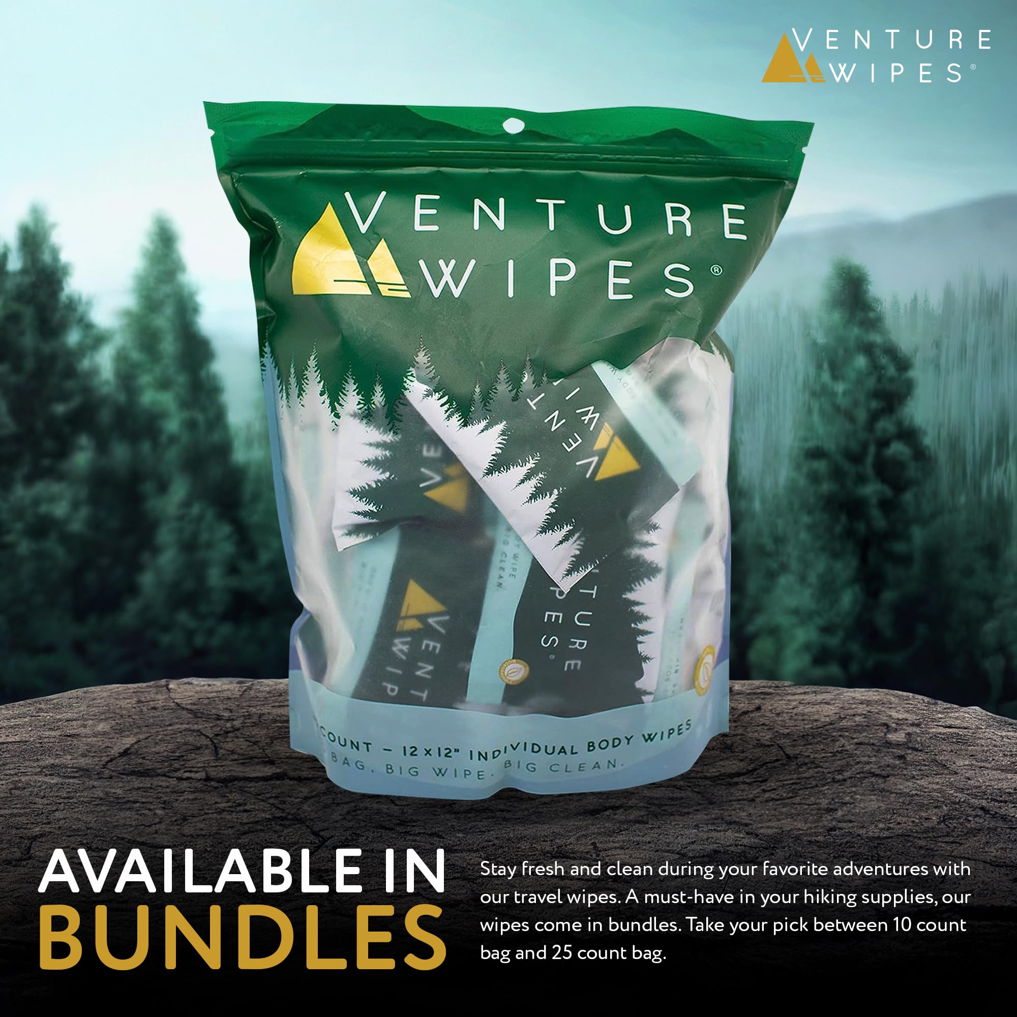 Venture Tea Tree Oil Body Wipes for Adults - Biodegradable Cleansing Wipes with Aloe & Vitamin E - Individually Wrapped - 10 Count - Perfect for Camping, Hiking, Travel & Outdoor Adventures