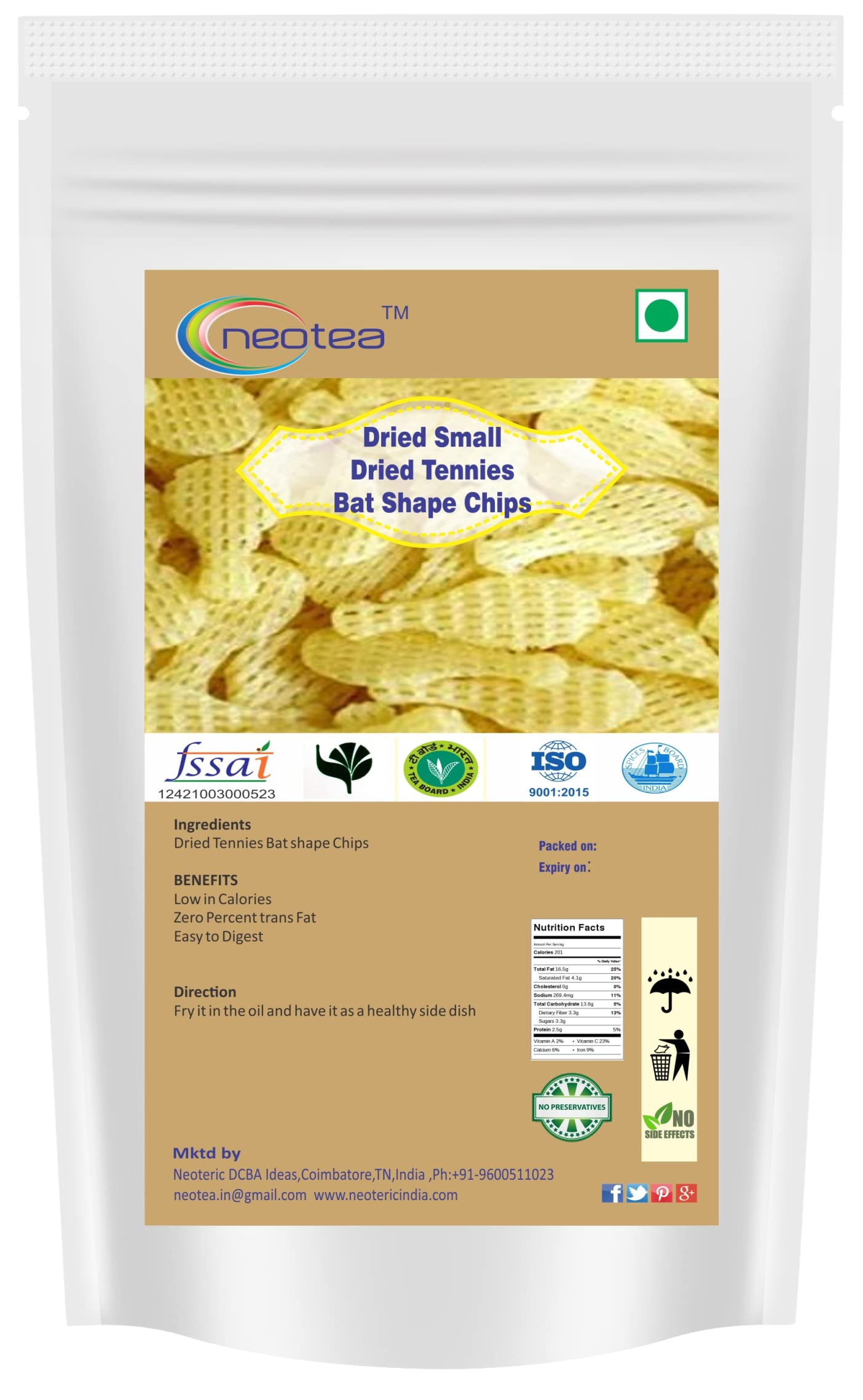 Neotea Homemade Fryum Snacks - Crunchy Dried Tennies Bat-Shaped Chips, 250g | Perfect for Movie Nights, Parties & Healthy Snacking
