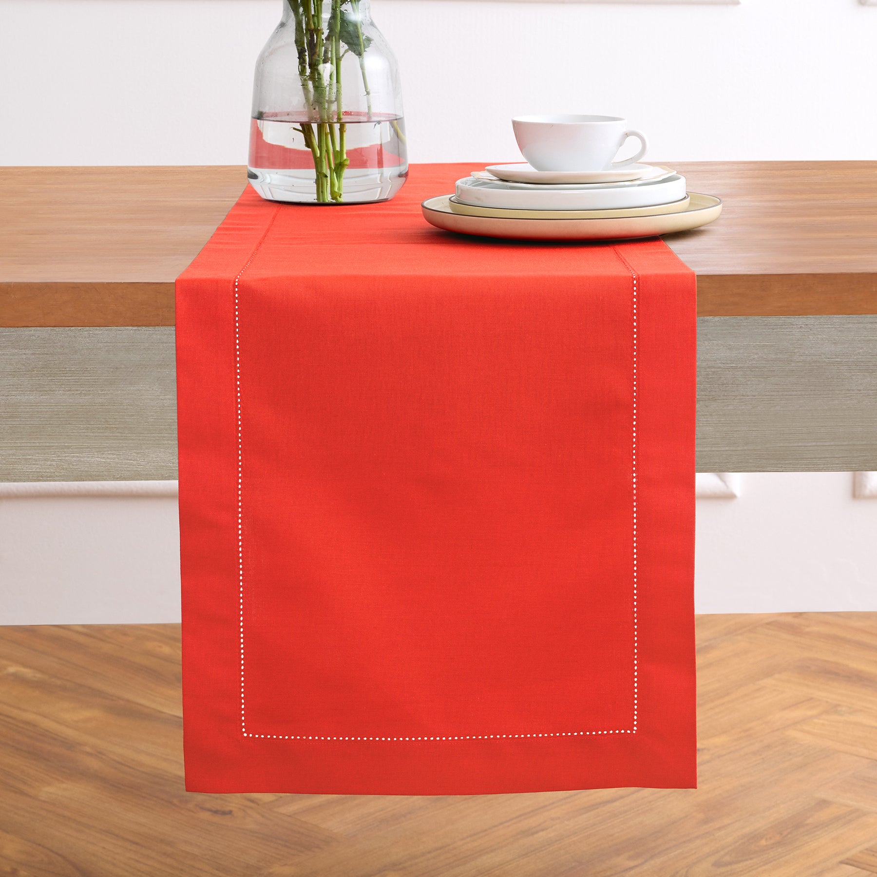 Premium Cotton Linen Hemstitch Table Runner - Elegant Dining Table Decor for Weddings, Parties & Home Decor