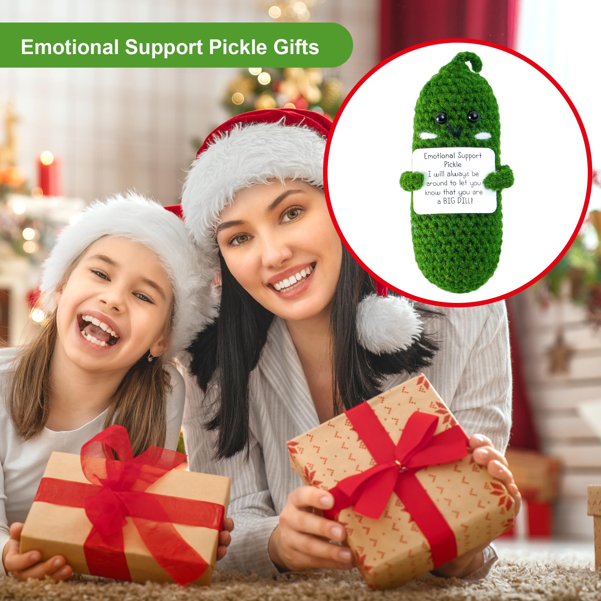 3 Inch Mini Crochet Emotional Support Pickle - Cute Stress Relief Gift with Unique Card for Women | Birthday, St Patrick's Day & Friendship Gifts | Anxiety Relief, Office Desk Decor, Party Favors