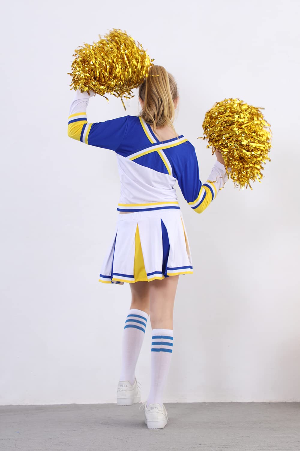 Lontakids Cheerleader Costume for Girls - Cheerleading Uniform Dress Outfit with Stockings & 2 Pom Poms | Perfect for Halloween, Cheer Competitions & School Spirit Events
