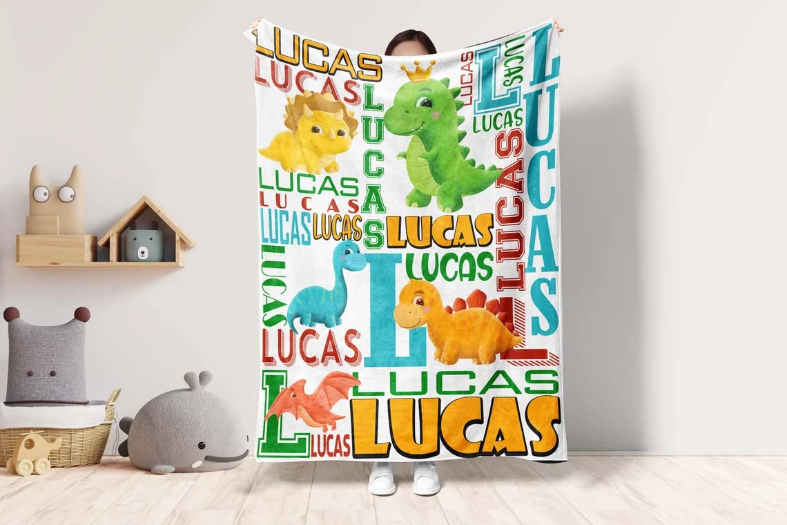 NAZENTI Personalized Baby Blanket - Custom Name Blanket for Boys & Girls, Dinosaur Themed Toddler Blanket, Unique Baby Shower & Birthday Gift for Kids - Perfect for Nursery, Travel & Cuddle Time