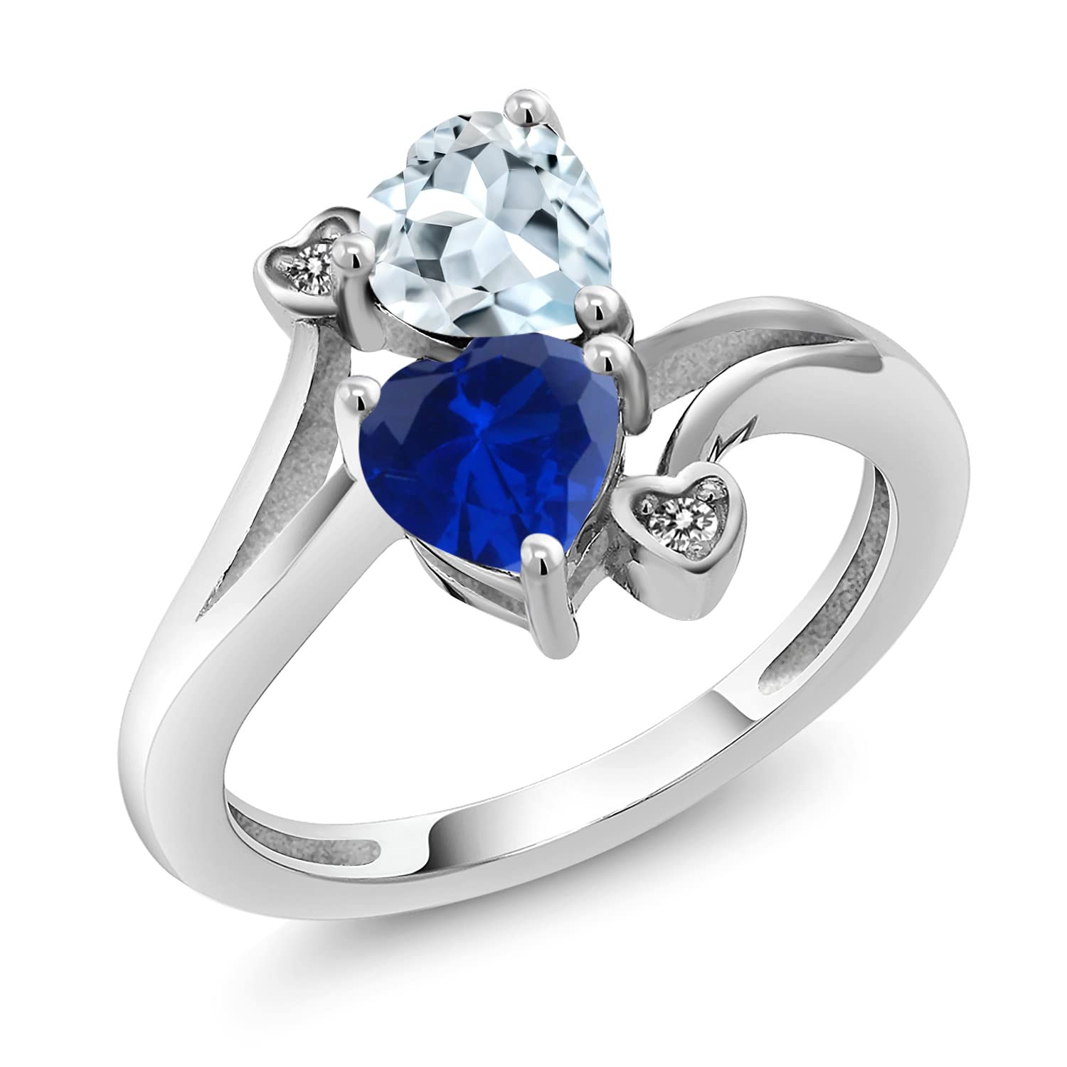 1.56 Ct Sky Blue Aquamarine & Created Sapphire Diamond Ring in 925 Sterling Silver - Elegant Birthstone Jewelry for Women, Perfect for Engagement, Anniversary & Special Occasions