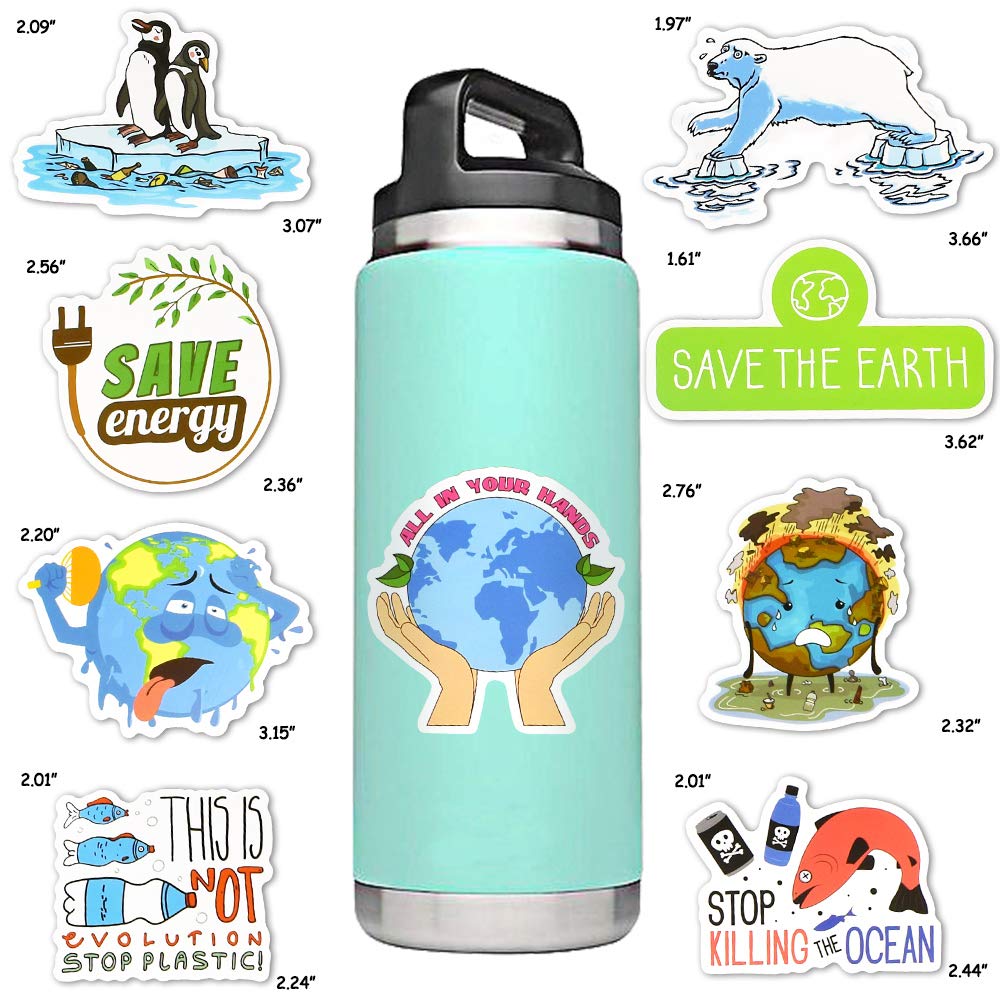 Eco-Friendly Kids Stickers - 50 Pcs Earth-Themed Vinyl Decals for Water Bottles, Laptops & Notebooks | Perfect for School Supplies, DIY Crafts & Eco-Conscious Gifting