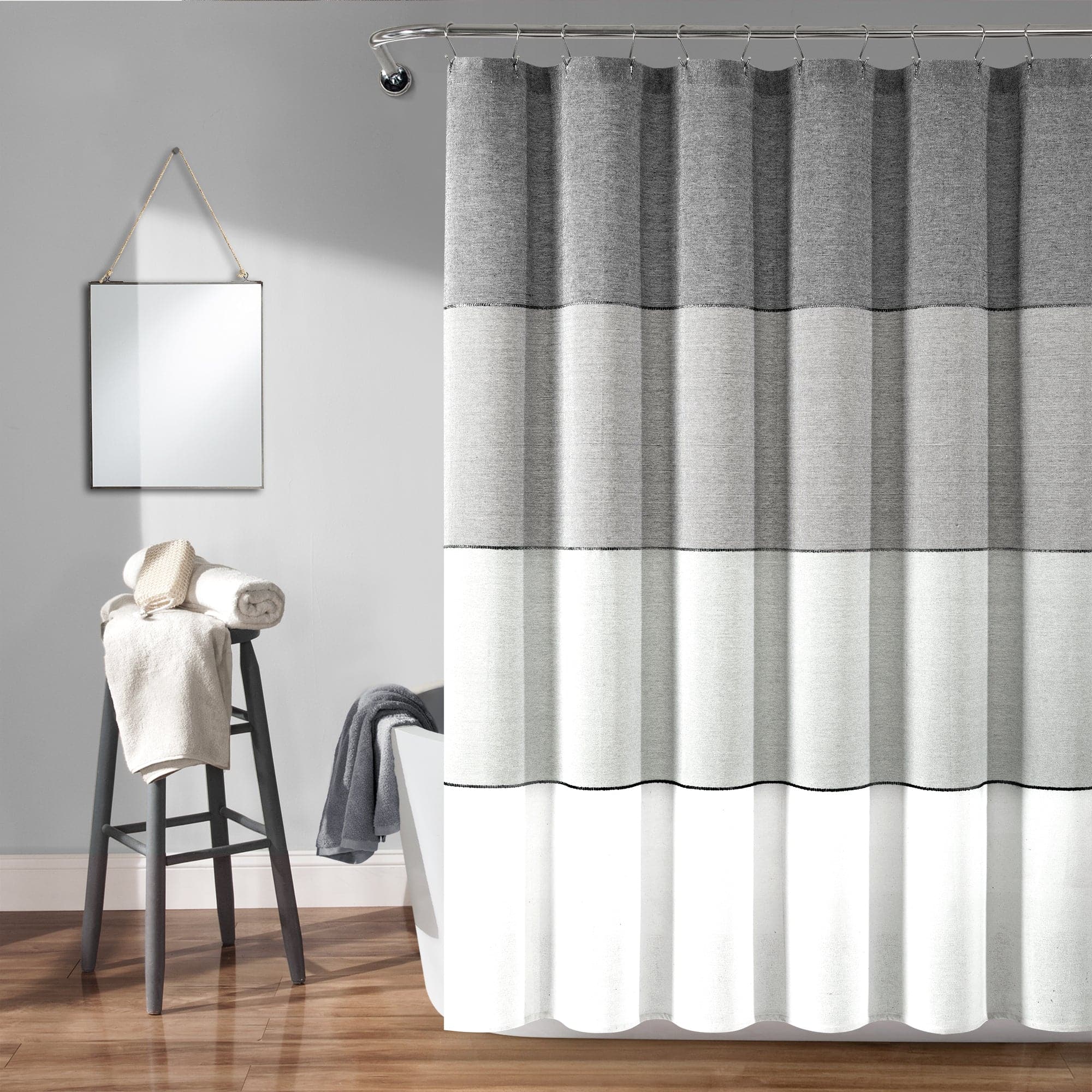 Eco-Friendly Ombre Color Block Shower Curtain - Recycled Cotton Blend, Yarn Dyed for Vibrant Colors | Perfect for Bathroom, Spa, and Boho Home Decor