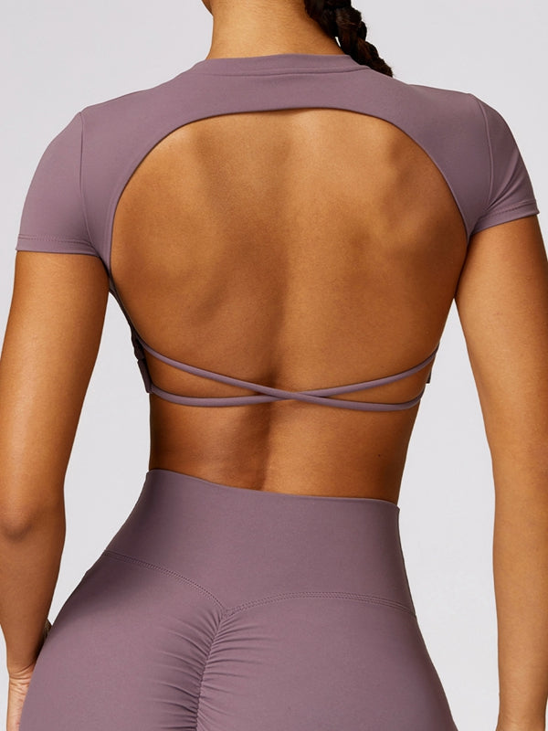 ZASUWA Women's Cross Back Backless Cropped Short Sleeve T-Shirt - Sexy Casual Top for Summer, Beach, Party & Night Out