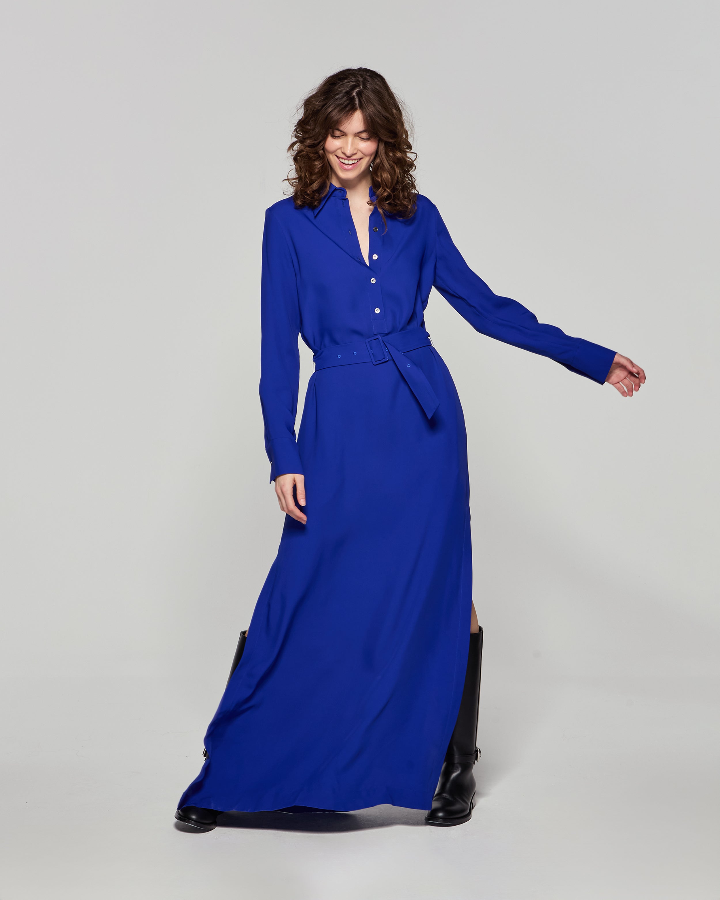 Classic Cobalt Blue Shirt Dress for Women - Elegant & Comfortable Casual Wear for Office, Date Night & Everyday Outfits