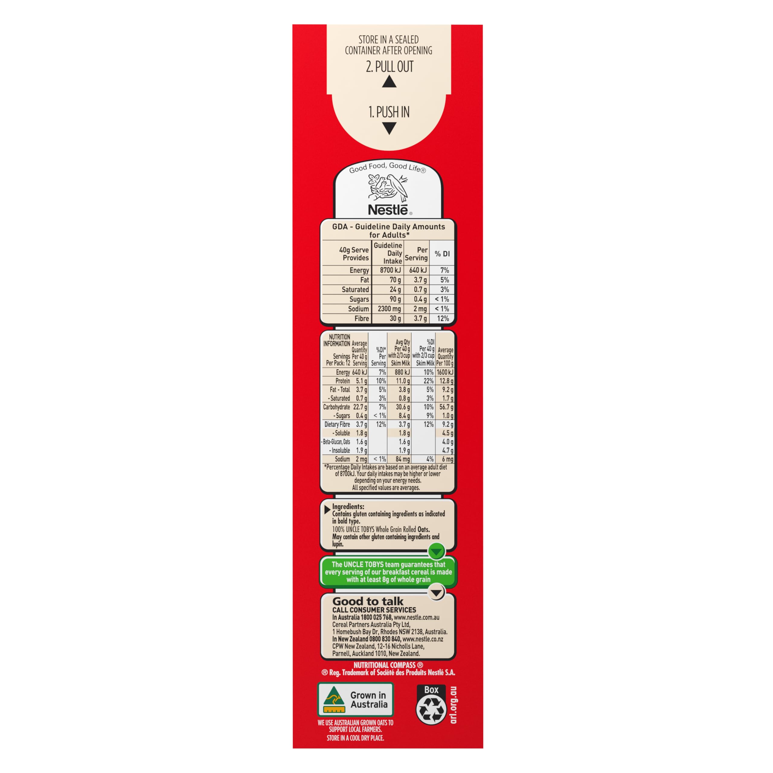 Uncle Tobys Traditional Rolled Oats 500g - Whole Grain Breakfast Cereal for Healthy Morning Meals & Baking