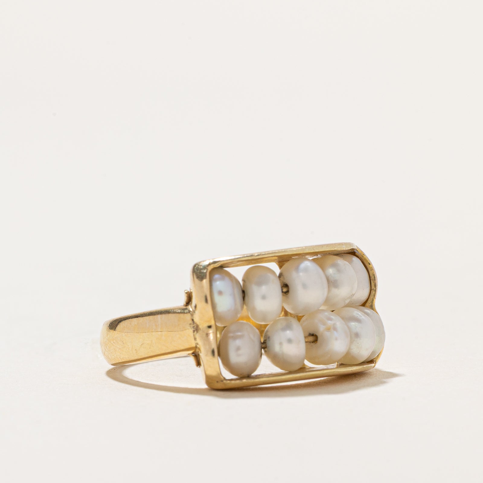 Elegant Double Row Pearl Ring with Button Design - Size 5.75 | Perfect for Weddings, Parties & Special Occasions