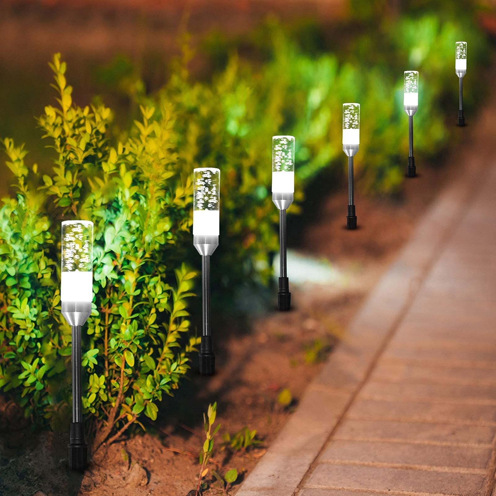 6 Pack Cool White LED Landscape Path Lights with 3-in-1 Extension - Outdoor Solar Garden Lighting for Walkway, Driveway, Yard & Patio Decoration