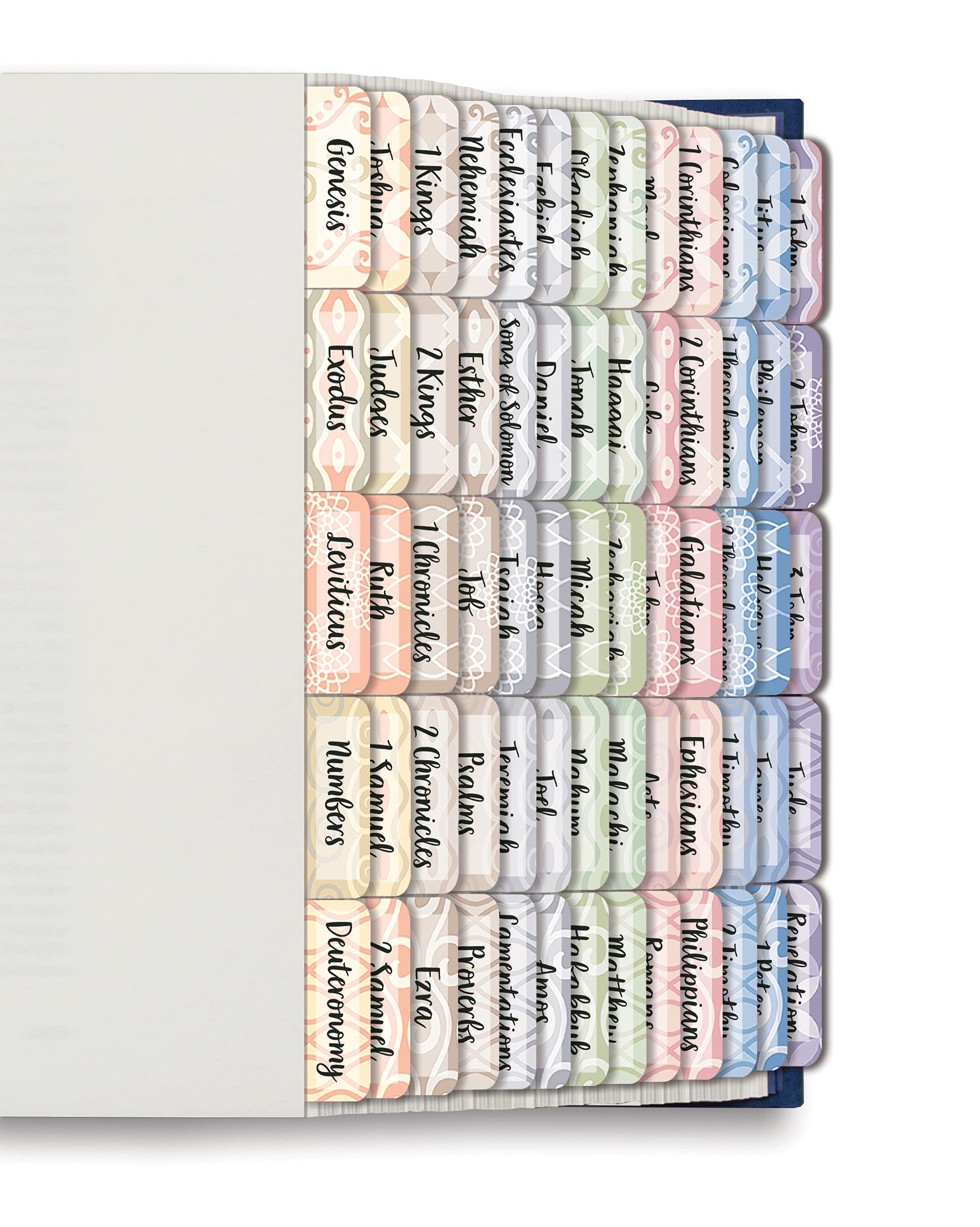 Better Office Products Bible Tabs - 75 Laminated Index Tabs for Old & New Testament (66 Book Names + 9 Blank Tabs), Christian Bible Journaling Supplies with Harmonious Themed Backgrounds - Perfect for Bible Study, Scripture Organization & Church Group Activities
