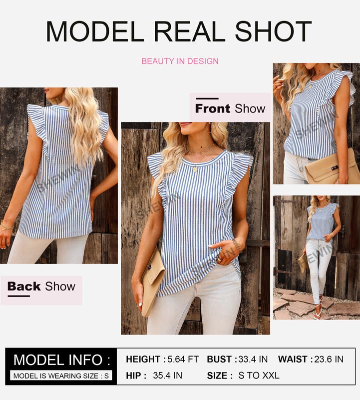 SHEWIN Women's Summer Crewneck Tank Tops - Casual Ruffle Sleeveless Blouse for Spring/Summer 2024 Fashion | Perfect for Beach, Vacation & Everyday Wear