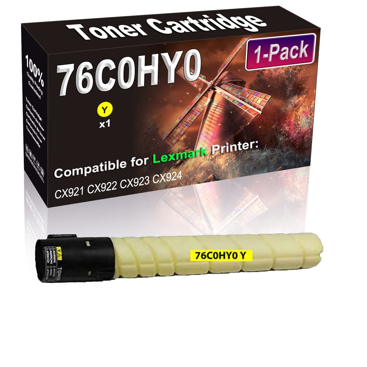1-Pack High Yield Yellow Toner Cartridge Replacement for Lexmark 76C0HY0 - Compatible with CX921 CX922 CX923 CX924 Printers - Ideal for Office & Home Printing Needs