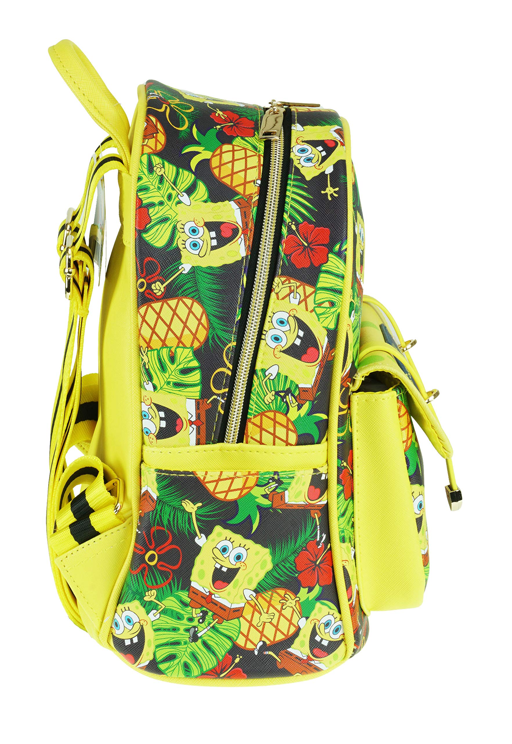 SpongeBob 11 Inch Mini Backpack for Kids - Waterproof Faux Leather School Bag with Adjustable Straps, Multicolor Small Backpack for Boys & Girls - Perfect for School, Travel & Daily Use
