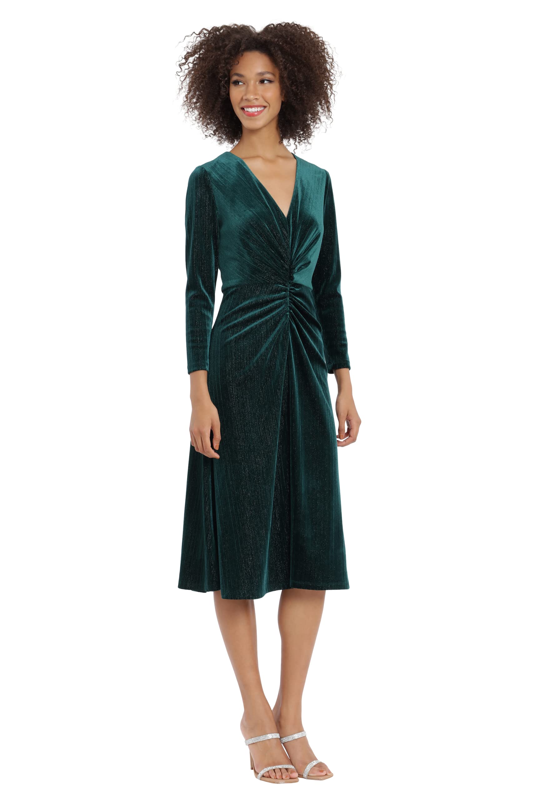 Maggy London Women's V-Neck Shirred Midi Dress for Work & Events