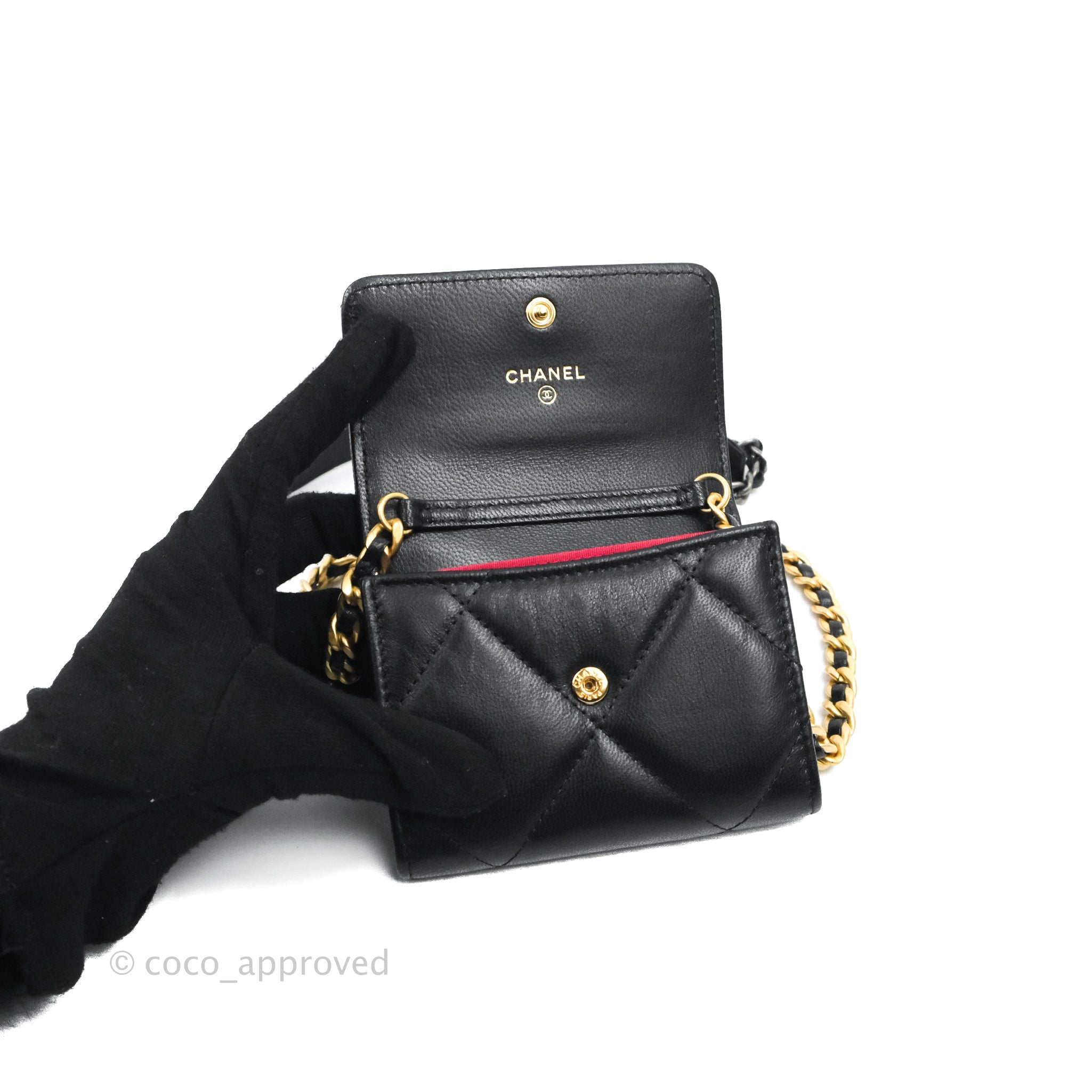 Chanel 19 Card Holder With Chain - Black Mixed Hardware Wallet for Women | Luxury Compact Credit Card Case for Everyday Use & Travel Essentials