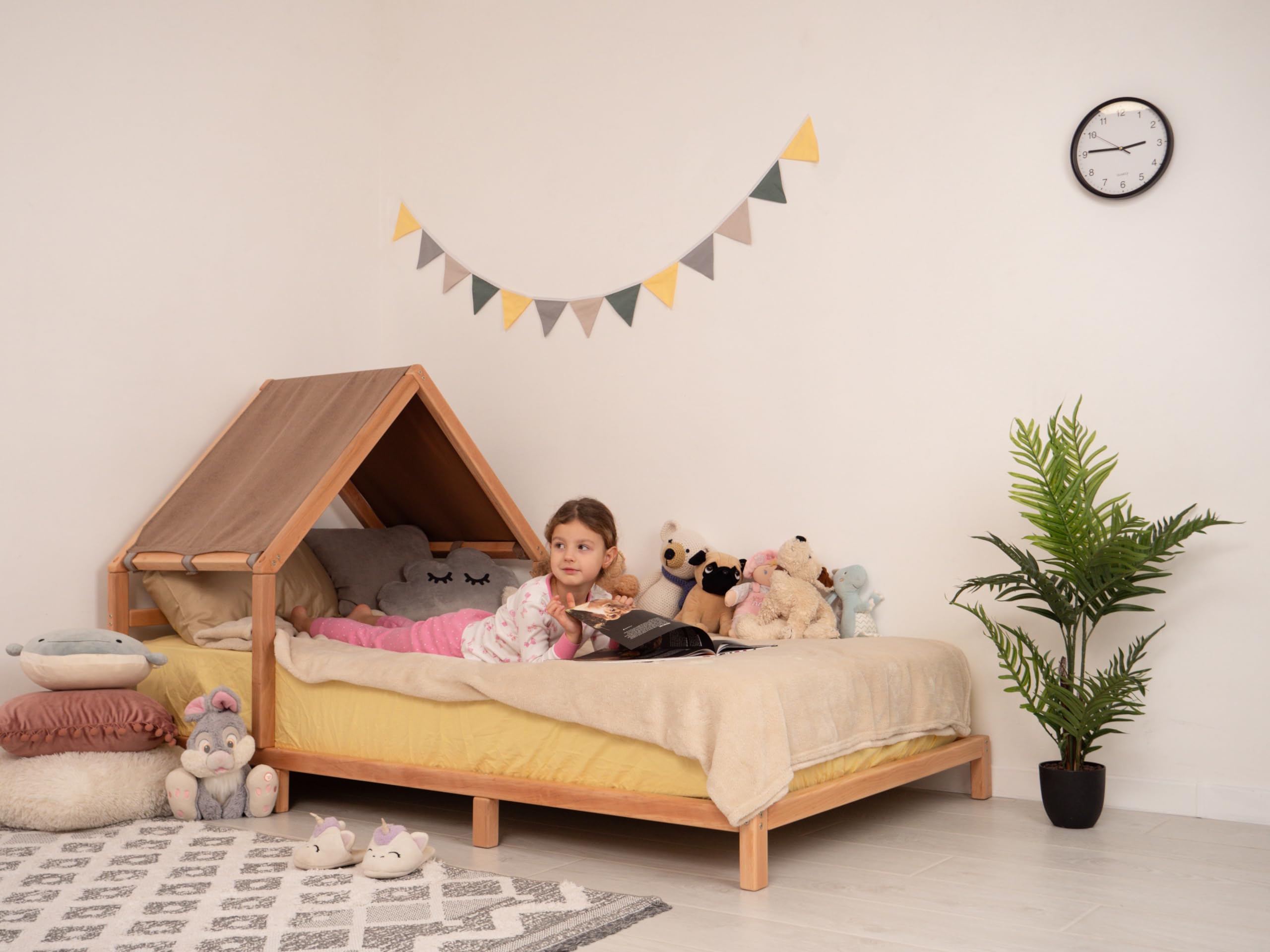 Montessori Toddler Bed Frame - Low Profile Twin House Bed for Kids Room & Play Area