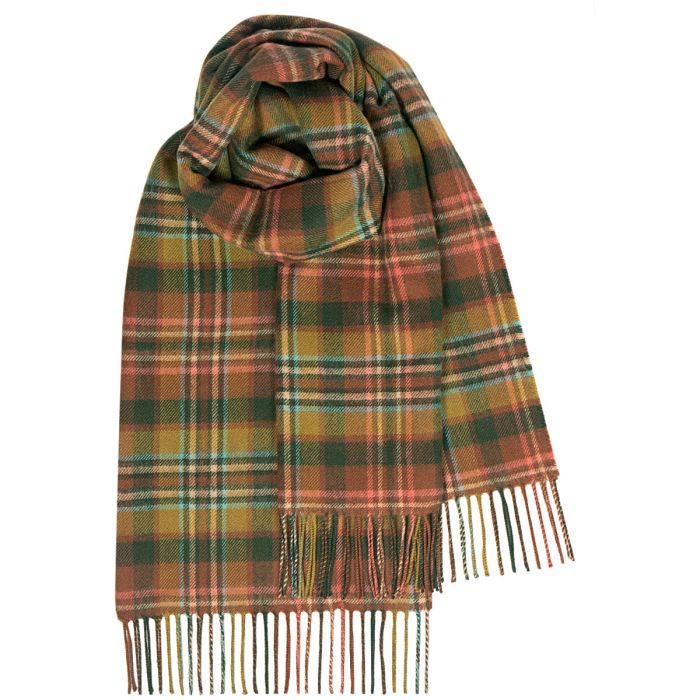 Bobbie Scott Green Antique Tartan Lambswool Stole - Classic Wool Shawl for Women, Vintage Plaid Scarf for Fall & Winter Fashion, Perfect for Office, Travel and Special Occasions
