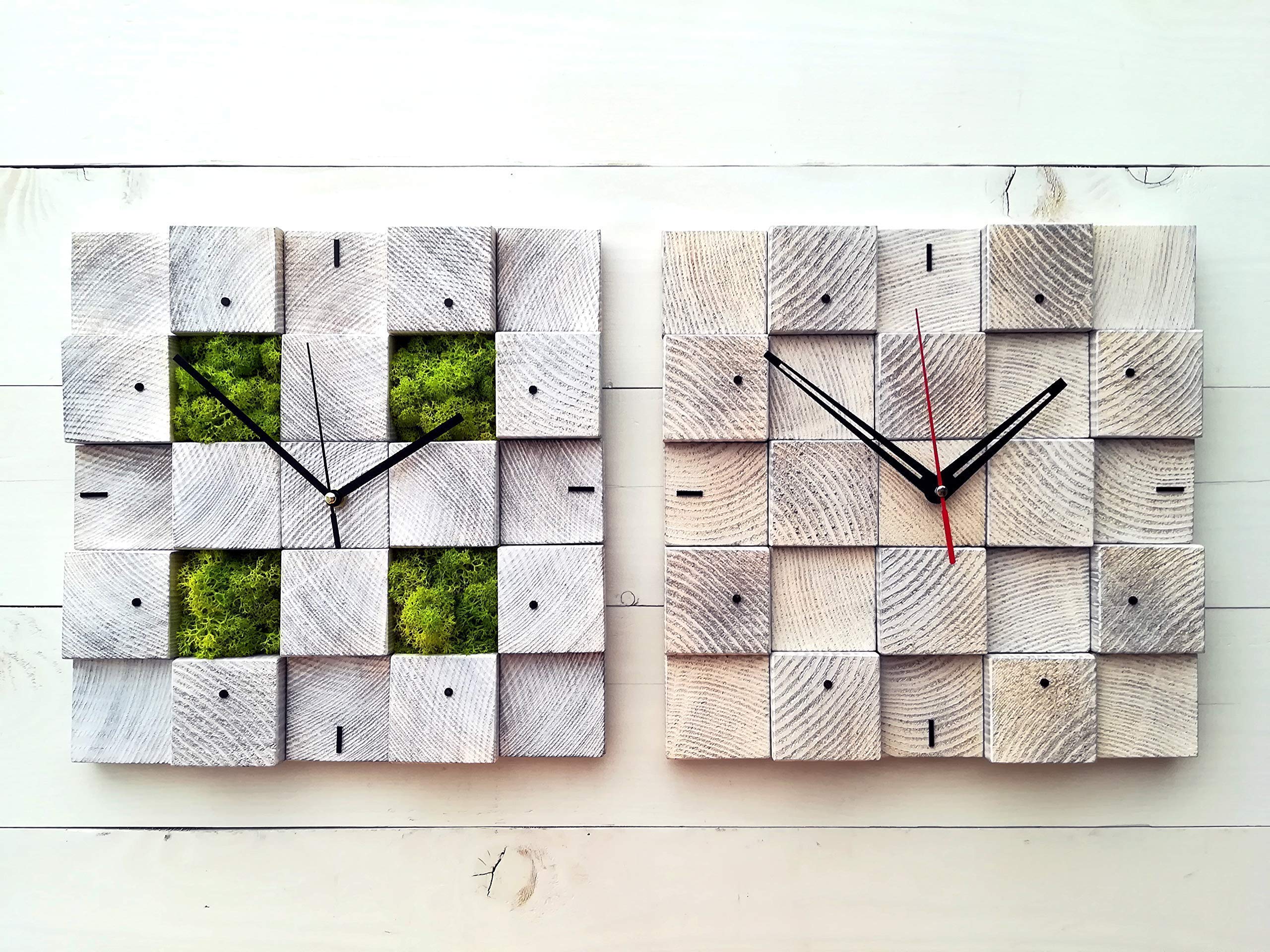 Stylish Wooden Wall Clock with Moss Decor - Brown Office Clock & Acoustic Sound Panel for Home & Office Decor | Perfect for Living Room, Bedroom, and Workspace