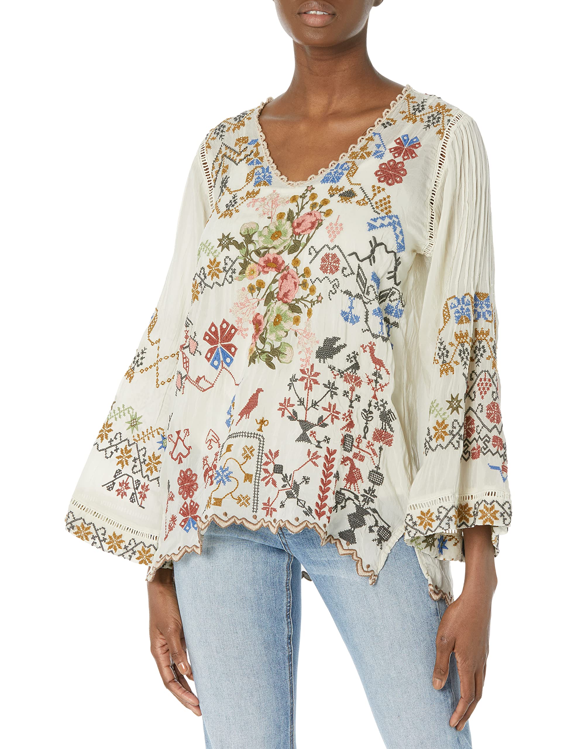 Johnny Was Women's Long Sleeve Blouse - Boho Chic Floral Print Top for Casual Wear & Office Outfits