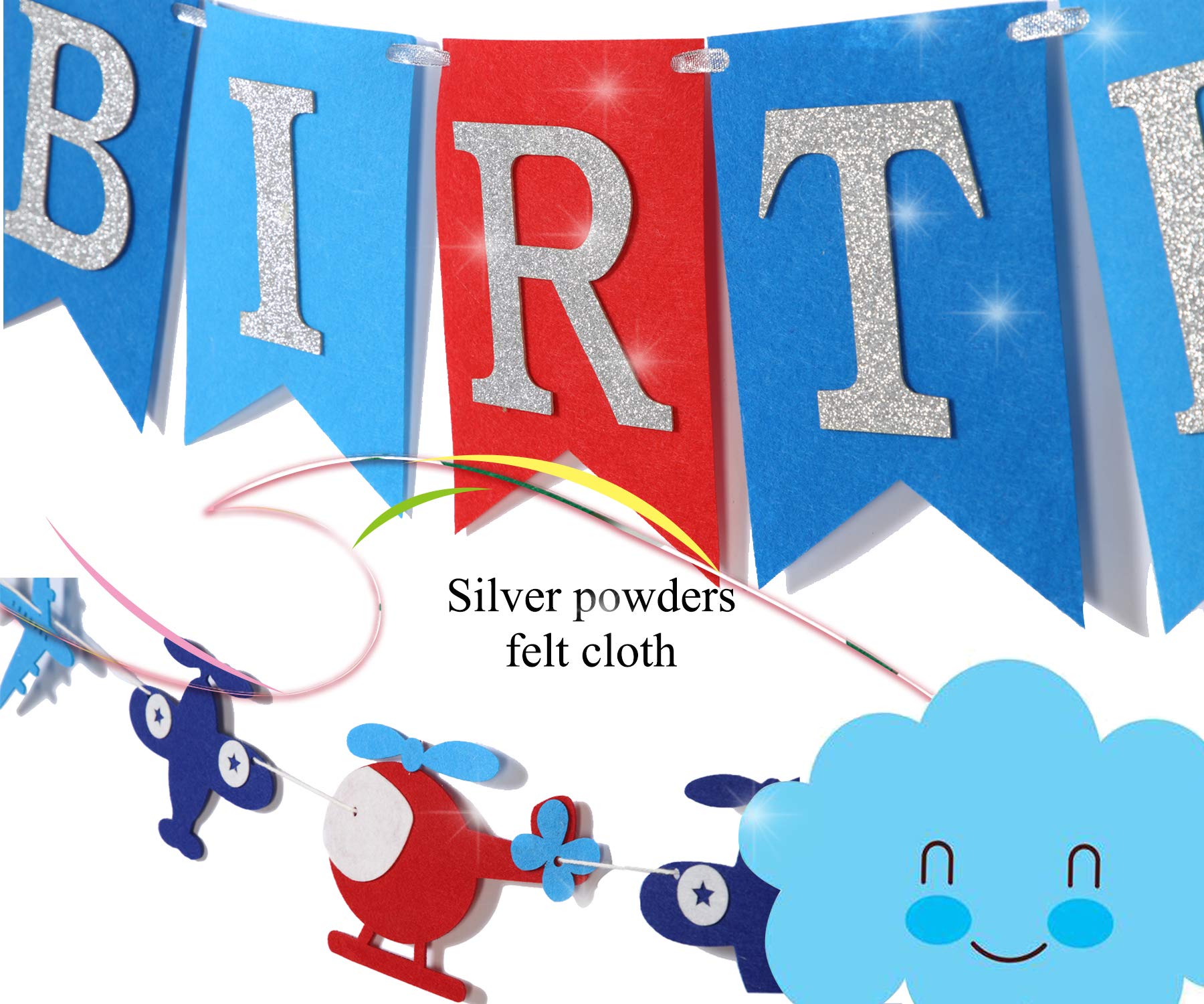 Silver Glitter Airplane Aviator Themed Birthday Party Decorations - 30ct Hanging Airplane Swirls, Foil Balloons & Happy Birthday Banner for Aviation Theme Parties | Perfect for Kids' Birthday, Baby Shower & Aviation Enthusiast Celebrations