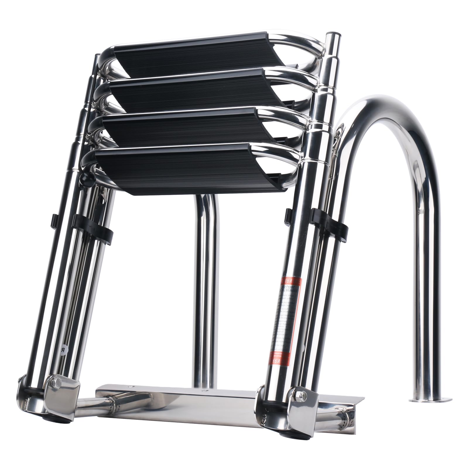 Heavy Duty 316 Stainless Steel 4-Step Telescoping Pontoon Boat Ladder with Wide Steps & Strong Handrails - Folding Rear Entry Swim Deck Ladder for Boats, Docks, and Marine Use
