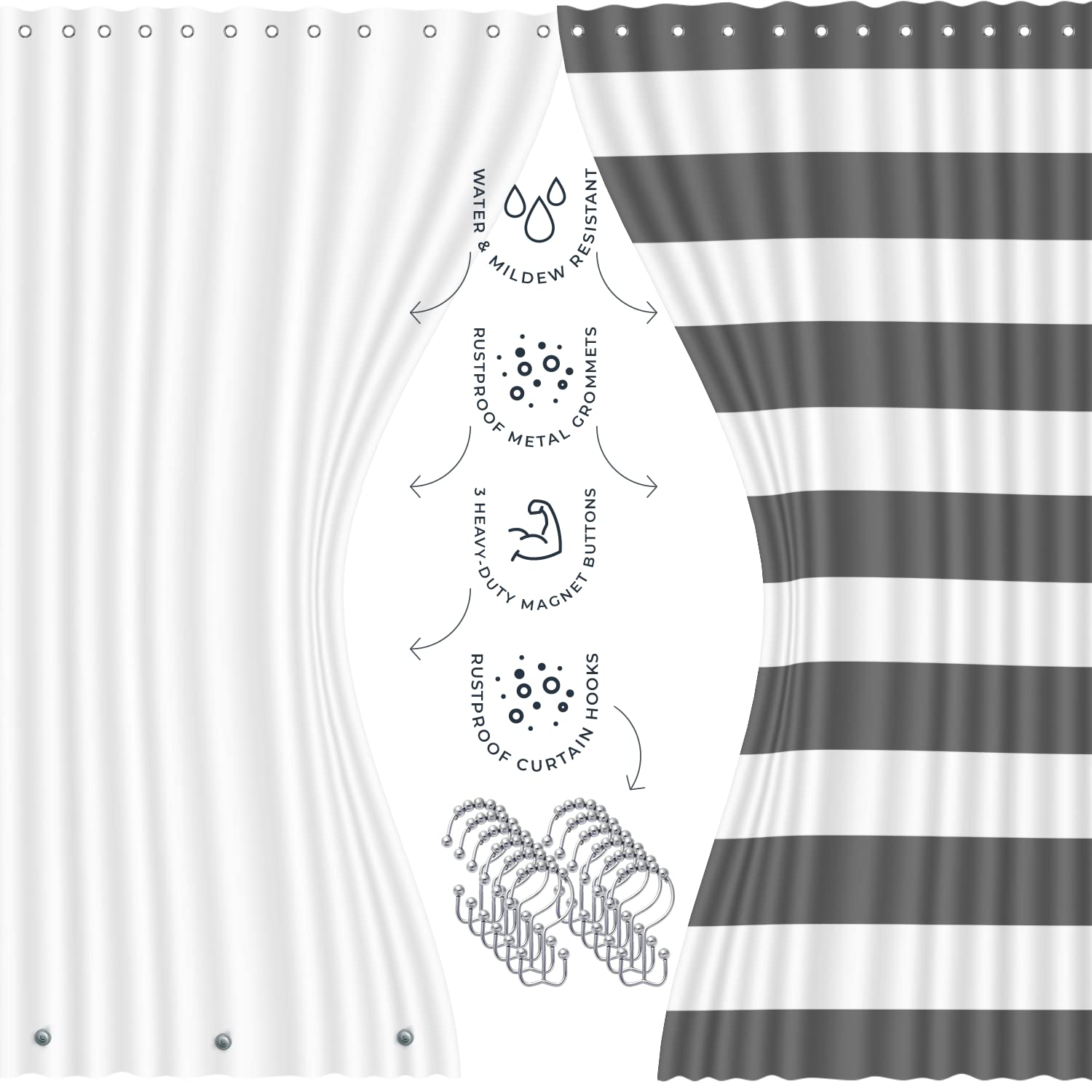 Clara Clark 23PC Gray Bathroom Set - Shower Curtain & Accessories for Modern Bathrooms
