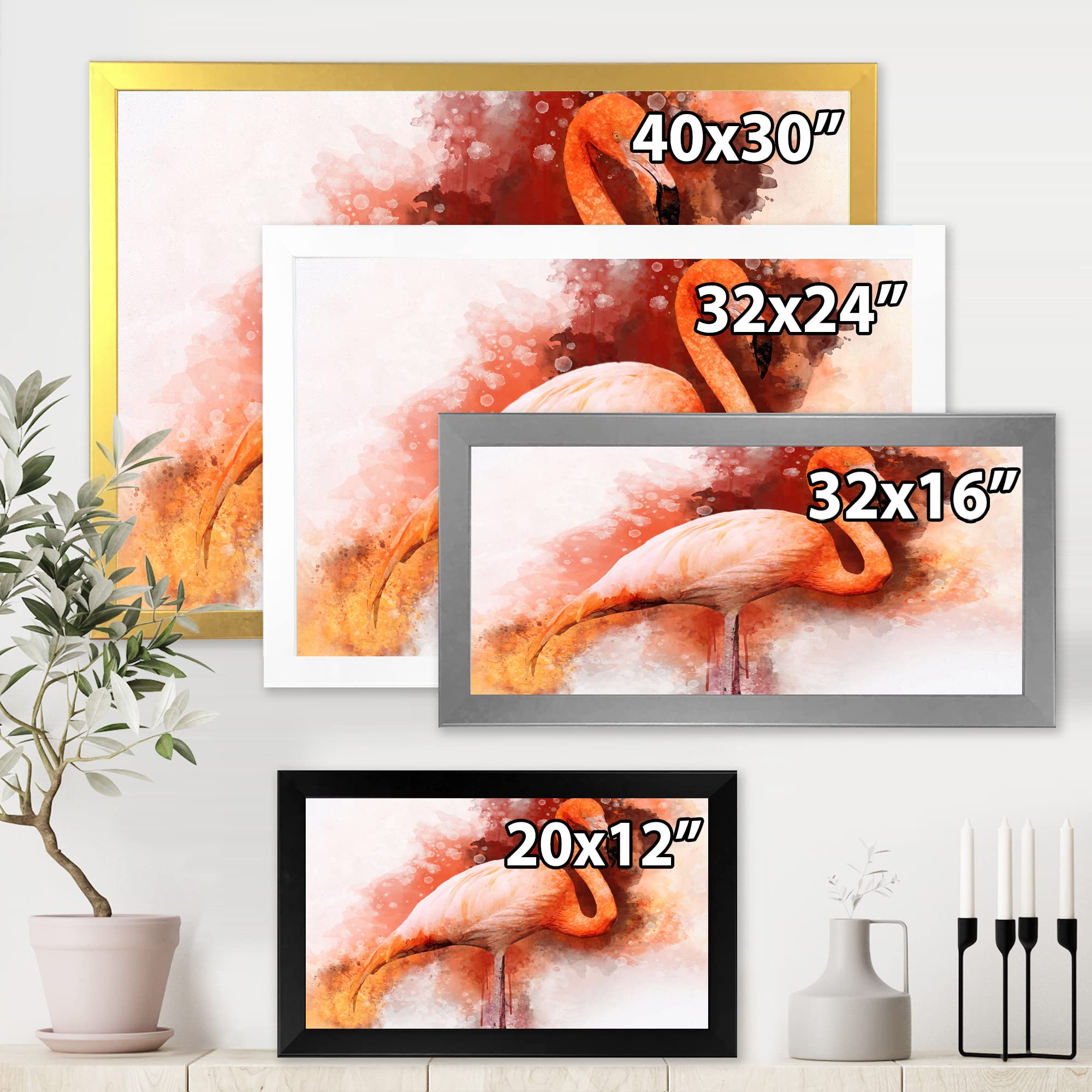 Farmhouse Framed Wall Art - Pink Flamingo II Portrait by DesignQ | Elegant Home Decor for Living Room, Bedroom & Office
