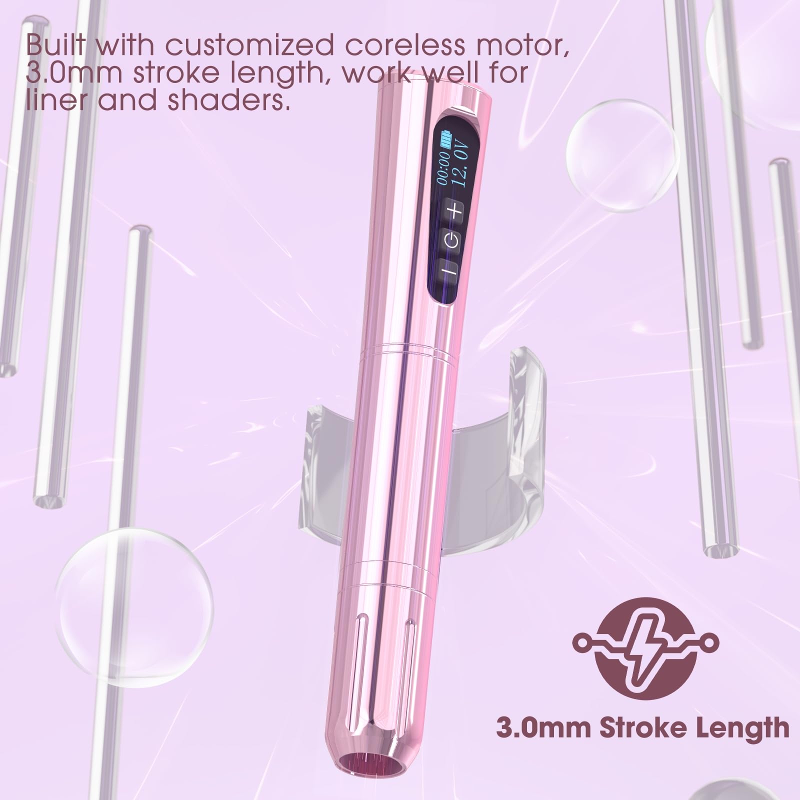Professional Wireless Tattoo Machine Kit - 3.0mm Stroke Length, 800mAh Coreless Motor, SMP Tattoo Rotary Machine with 18Pcs Mixed Cartridge Needles - Perfect for Beginners, Micro Lip Tattoos & Permanent Makeup - Golden (NORA) - Ideal for Home Tattoo Practice, Professional Studio Use & Cosmetic Tattooing