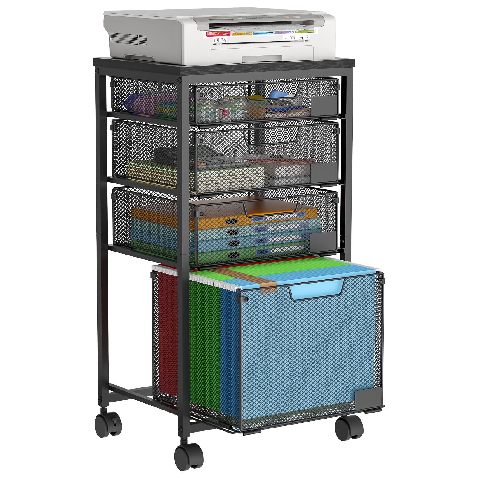 4-Drawer Rolling File Cart - Home Office Organizer with Wheels for Desks & Crafts
