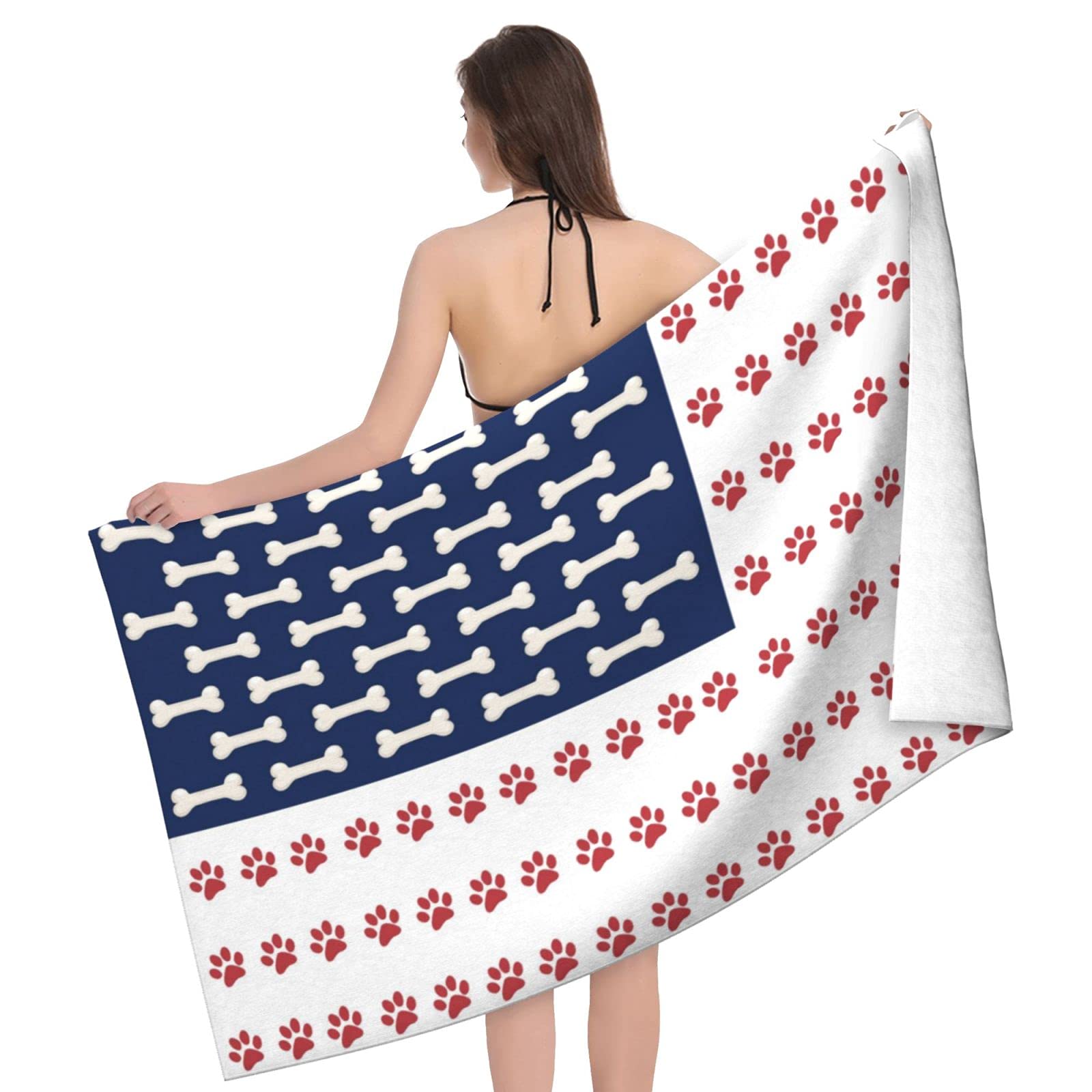 Premium Microfiber Sand-Free Beach Towel with Bone & Paw Prints - 32x52 Inch Oversized Quick Dry Absorbent Towel for Dogs, Pool, Swimming & Bathroom - Perfect for Beach Outings, Pet Grooming & Poolside Relaxation