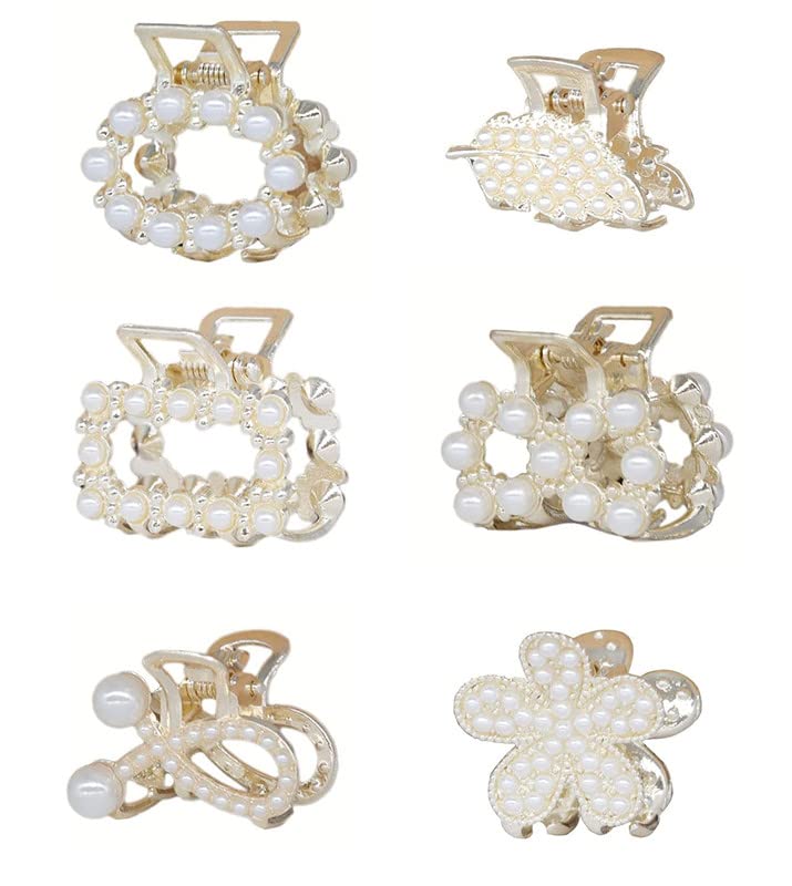 Shidara Mini Pearl Hair Claw Clip Set - 6PCS Sweet Barrettes & Crab Hairpins for Women & Girls | Fashion Hair Accessories for Ponytail, Bun & Updo Hairstyles | Perfect for Parties, Weddings & Daily Use
