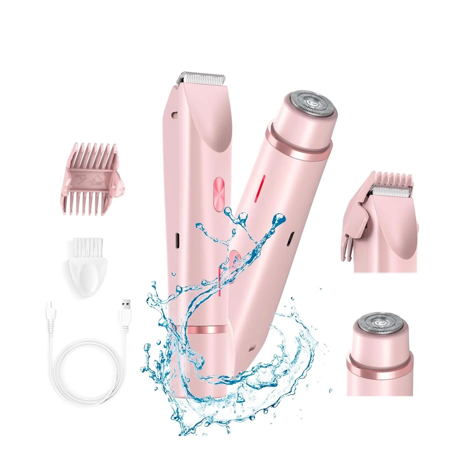 Women's Electric Shaver Dual Head - Waterproof Wet & Dry Bikini & Body Hair Trimmer - 2-in-1 Detachable Head Shaver for Smooth Skin - Perfect for Travel, Gym & Home Use