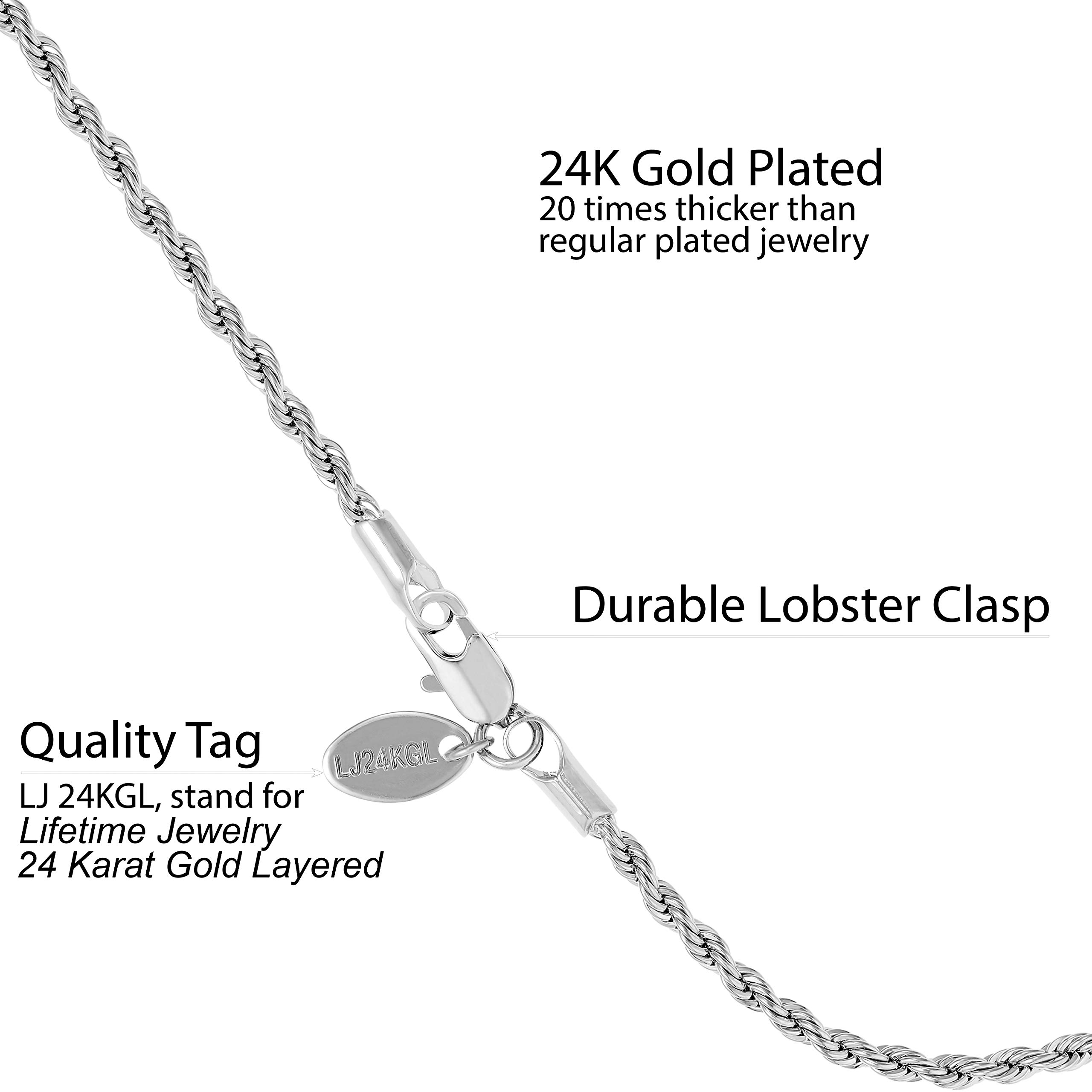 LIFETIME JEWELRY 24K Gold Plated Women's Anklet - 2mm Rope Chain Ankle Bracelet for Everyday Wear, Beach Vacation & Special Occasions