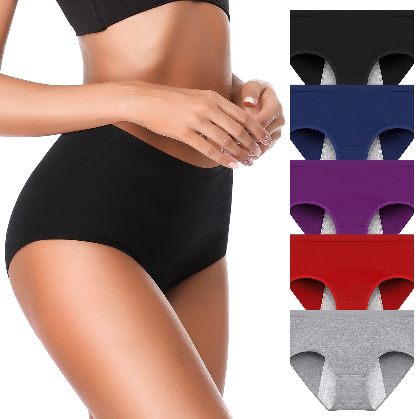 OLIKEME Women's Cotton Period Underwear - Mid Waist Menstrual Panties for Postpartum & Teens - Soft, Leak-Proof Briefs for Comfort & Protection - Perfect for Overnight Wear, Workouts & Daily Use