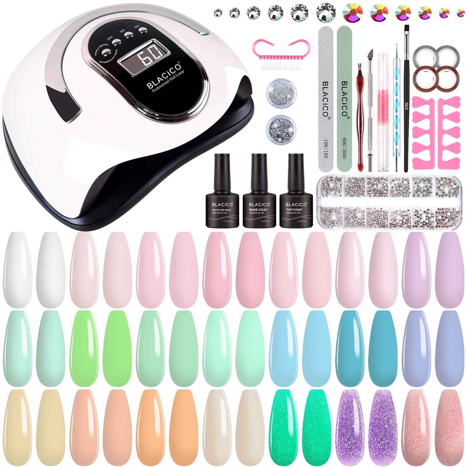 BLACICO 21 Colors Gel Nail Polish Kit with UV Light - Manicure Set for Home & Salon Use