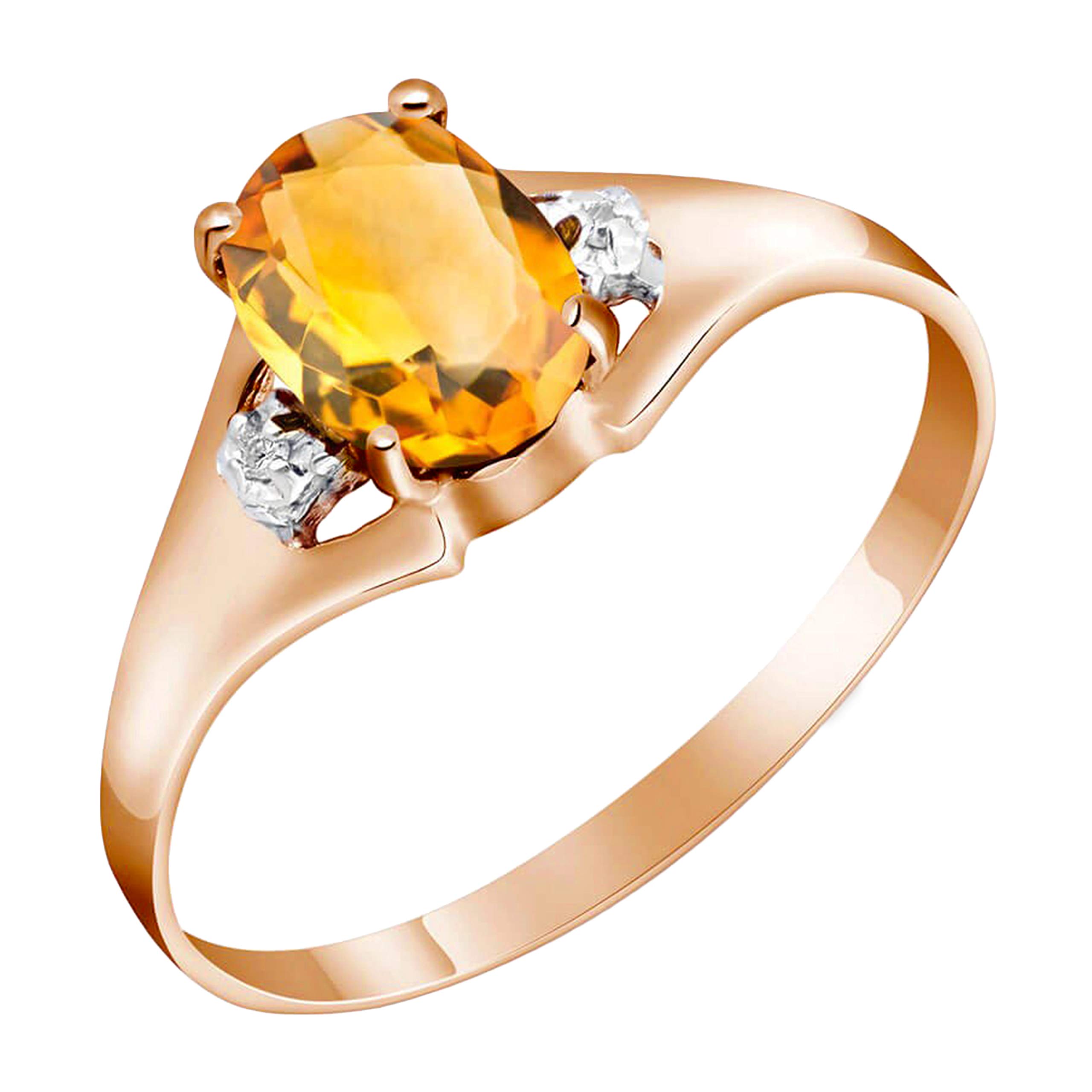 14K Solid Rose Gold Ring with 0.76 Carat Genuine Diamonds & Natural Oval Citrine - Elegant Jewelry for Weddings, Anniversaries & Special Occasions
