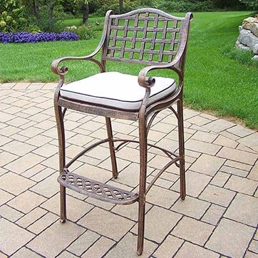 Oakland Living Elite Cast Aluminum Bar Stool with Oak Meal Color Cushion - Durable & Stylish Counter Height Stool for Kitchen Island, Breakfast Bar & Home Pub