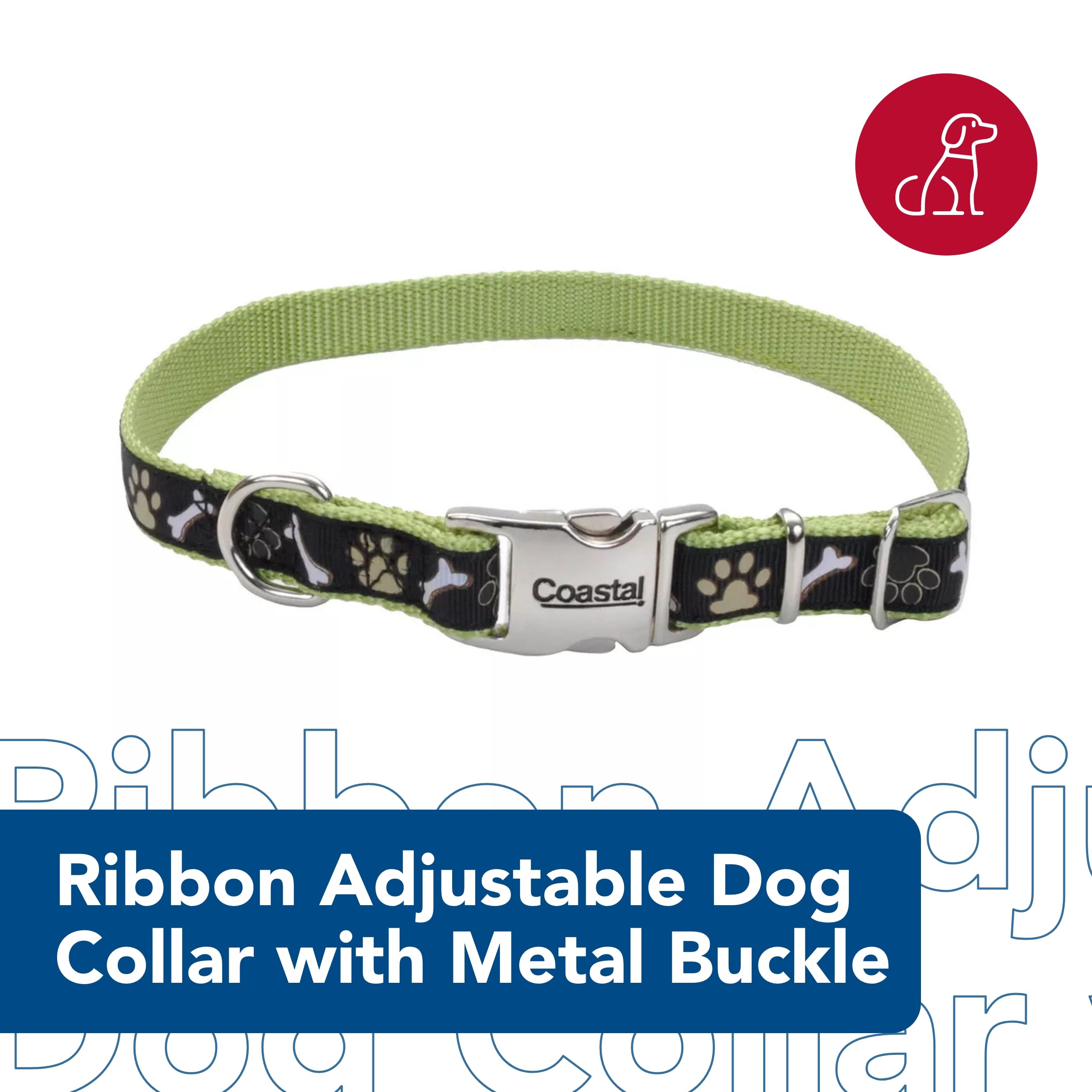 Adjustable Dog Collar with Metal Buckle - Pink Paisley Pattern 5/8